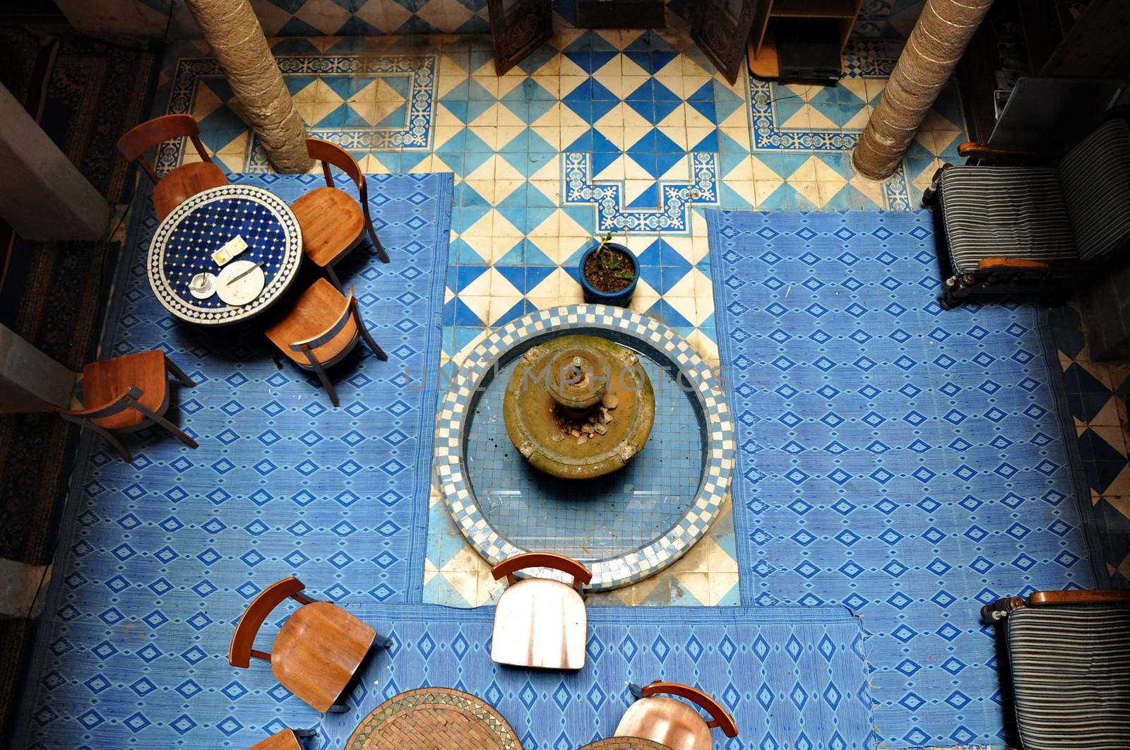 ESSAOUIRA - SEPTEMBER 29: Inside part of a typical accommodation called : "Riad" in Essaouira, Morocco, September 29, 2013.
