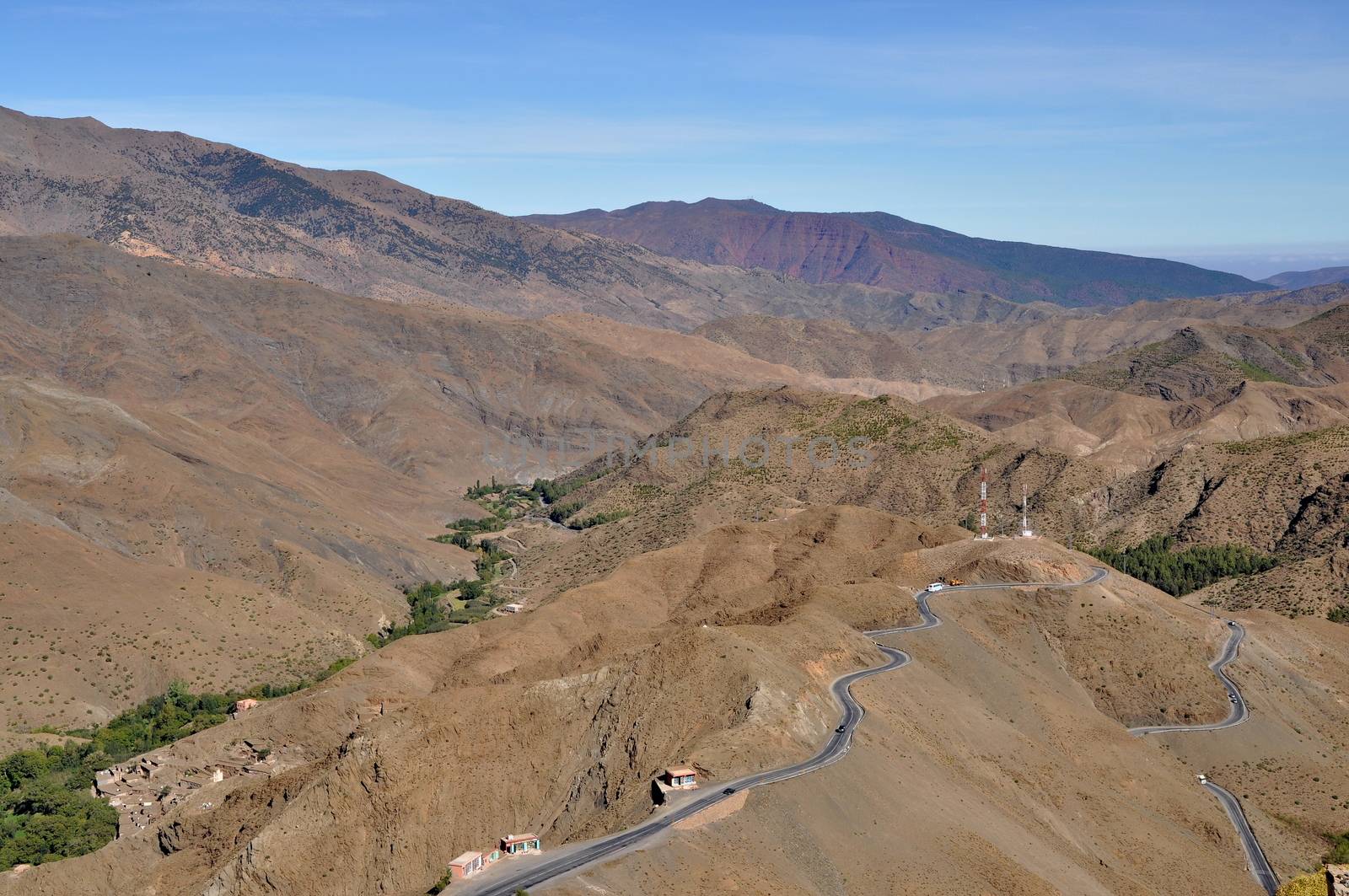 Curly road in the High Atlas mountains in Morocco