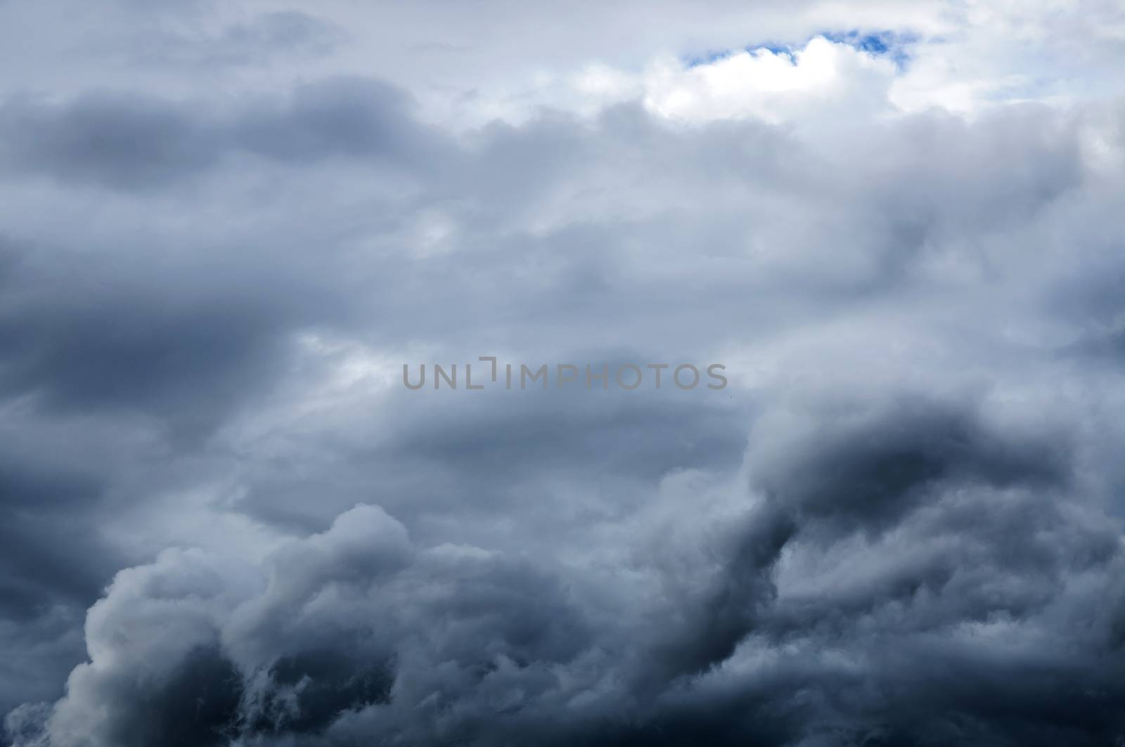 Dark grey rain clouds. Dramatic sky. 