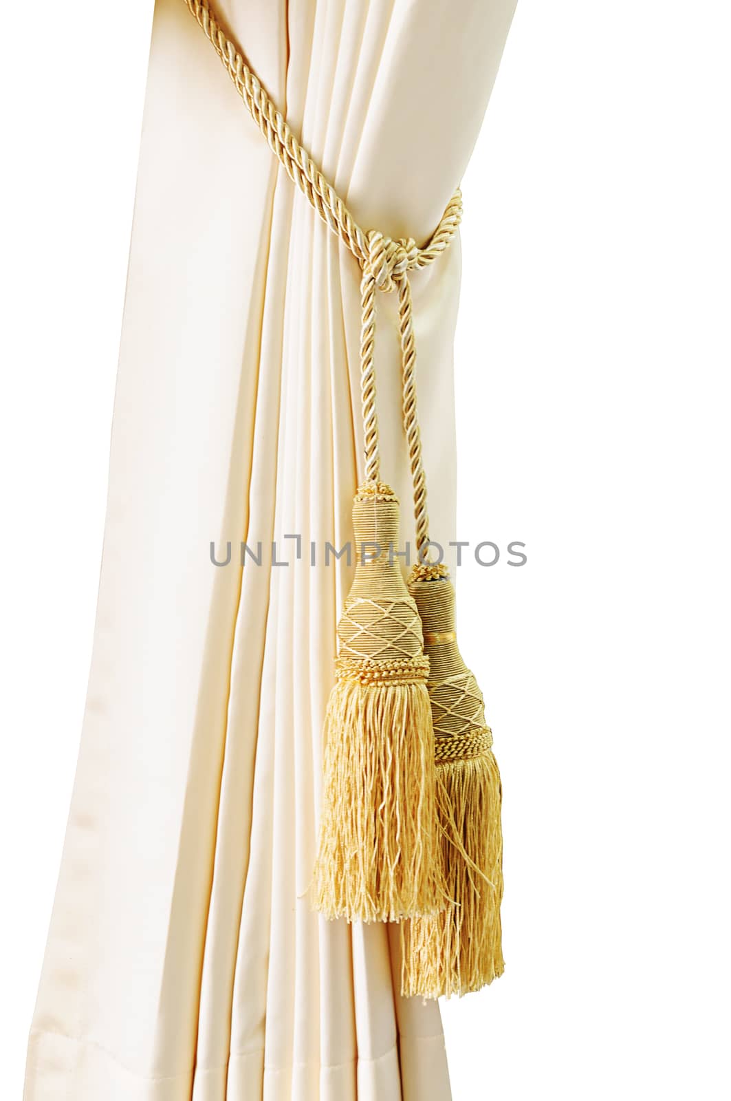 Golden luxury tassels for beautiful curtain isolated on white