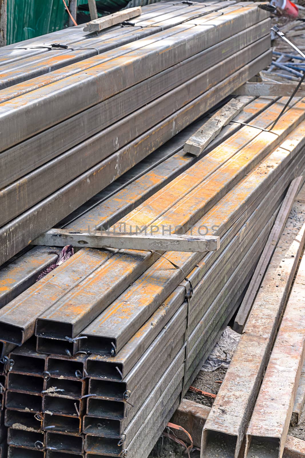 Rectangular metal pipe for construction on site 
