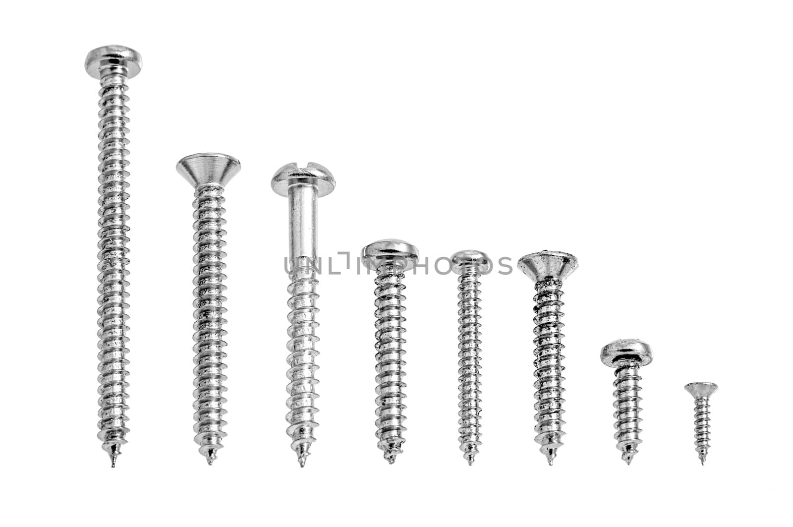Collection of screws isolated on white background