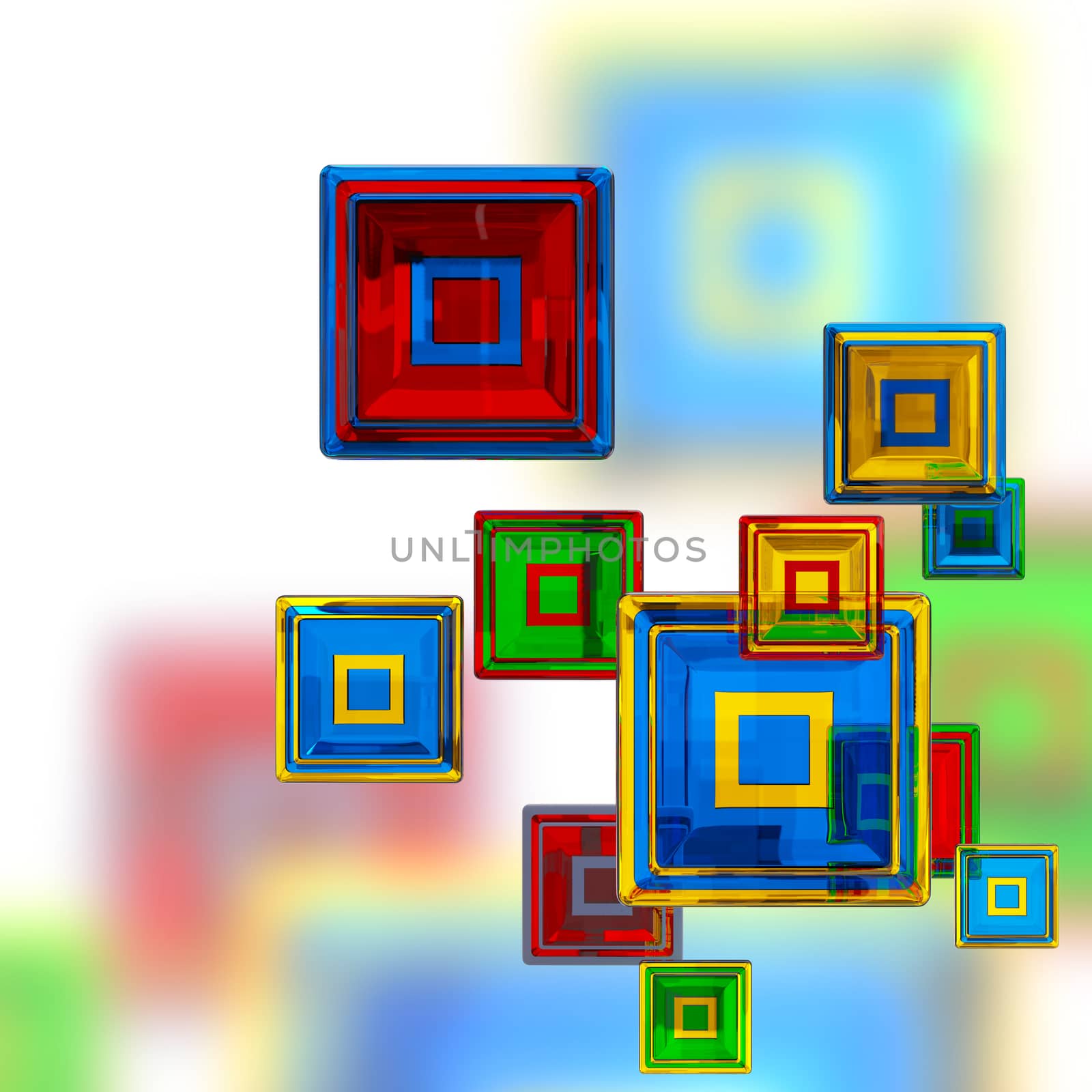 colorful cubes at four levels as abstract background