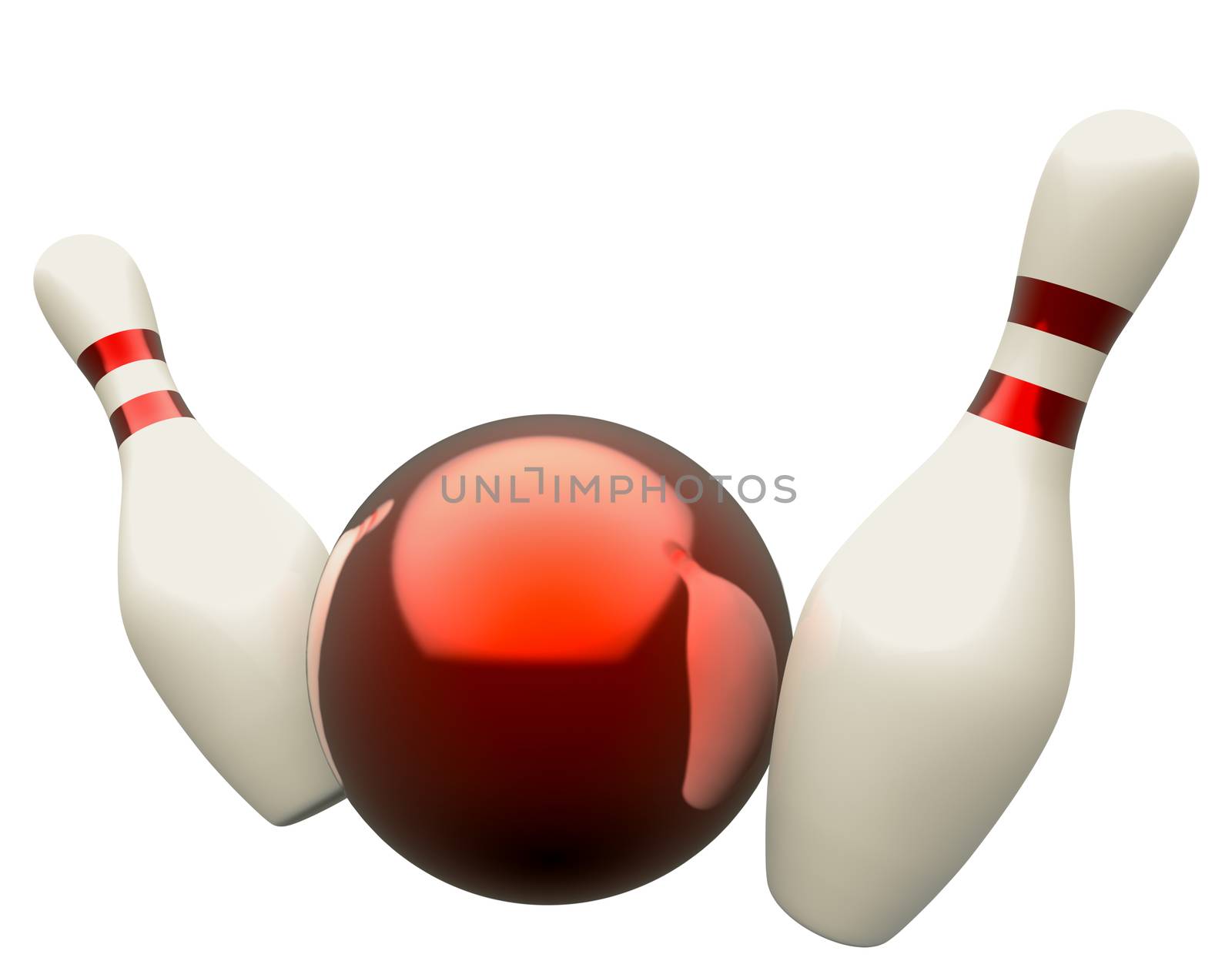 bowling ball and skittles on white background