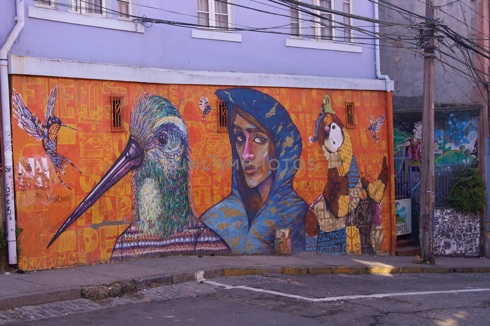 Colourful graffiti decorating a street in the world heritage city of Valparaiso in Chile