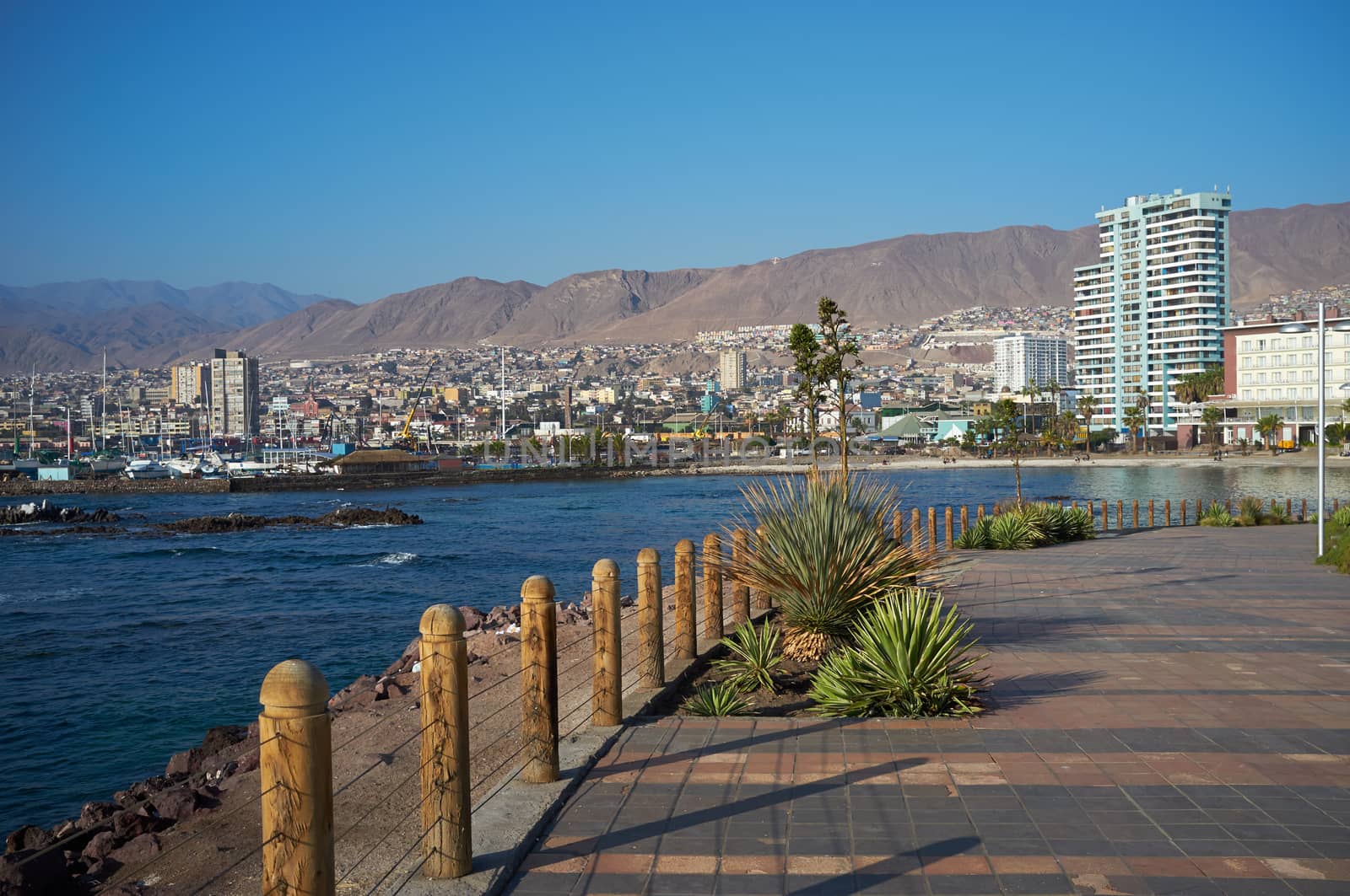 The City of Antofagasta on the coast of the Pacific in the Atacama region of Chile. Antofagasta is the second largest city in Chile and is one of the main centres for copper mining.