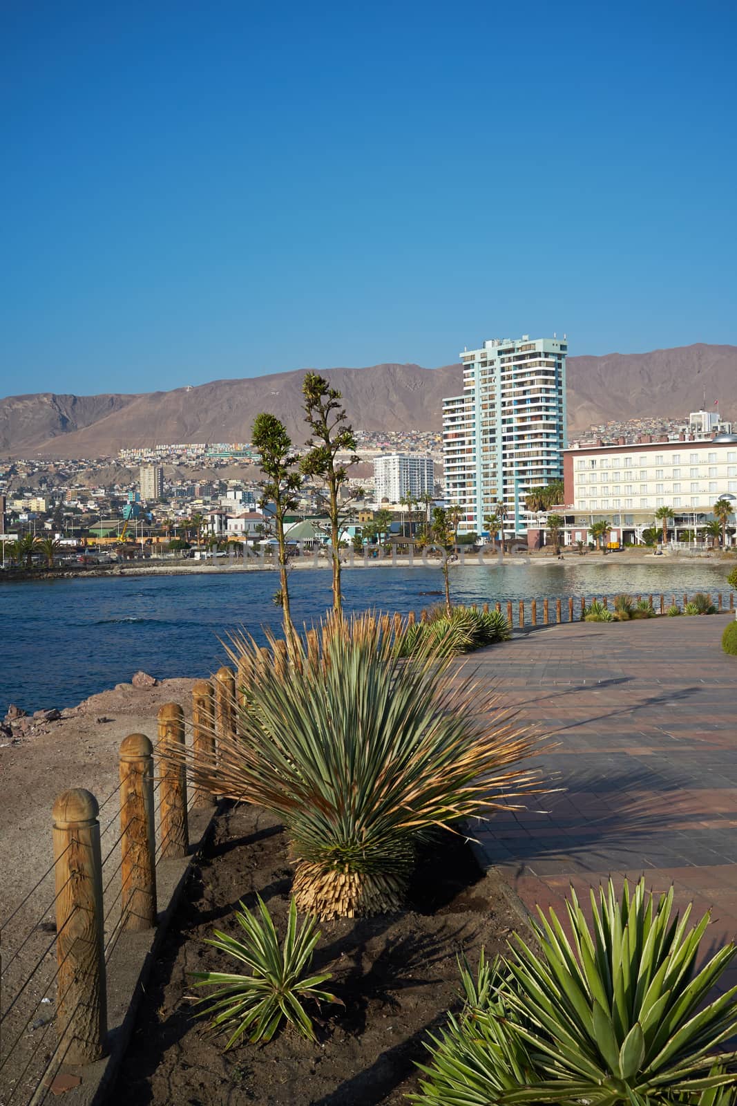 The City of Antofagasta on the coast of the Pacific in the Atacama region of Chile. Antofagasta is the second largest city in Chile and is one of the main centres for copper mining.