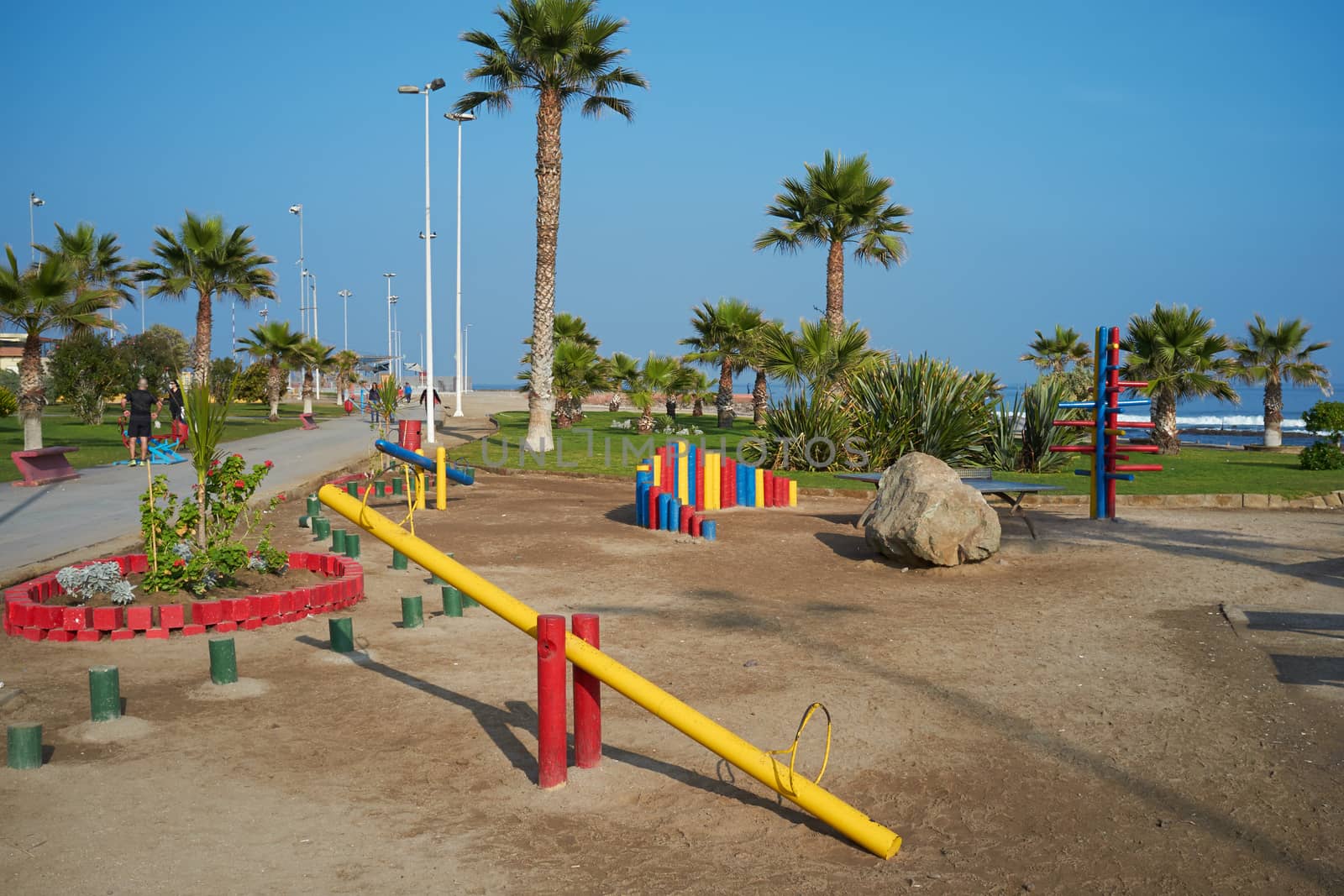 Brightly coloured playground on the sea front of Antofagasta in the Atacama region of Chile.