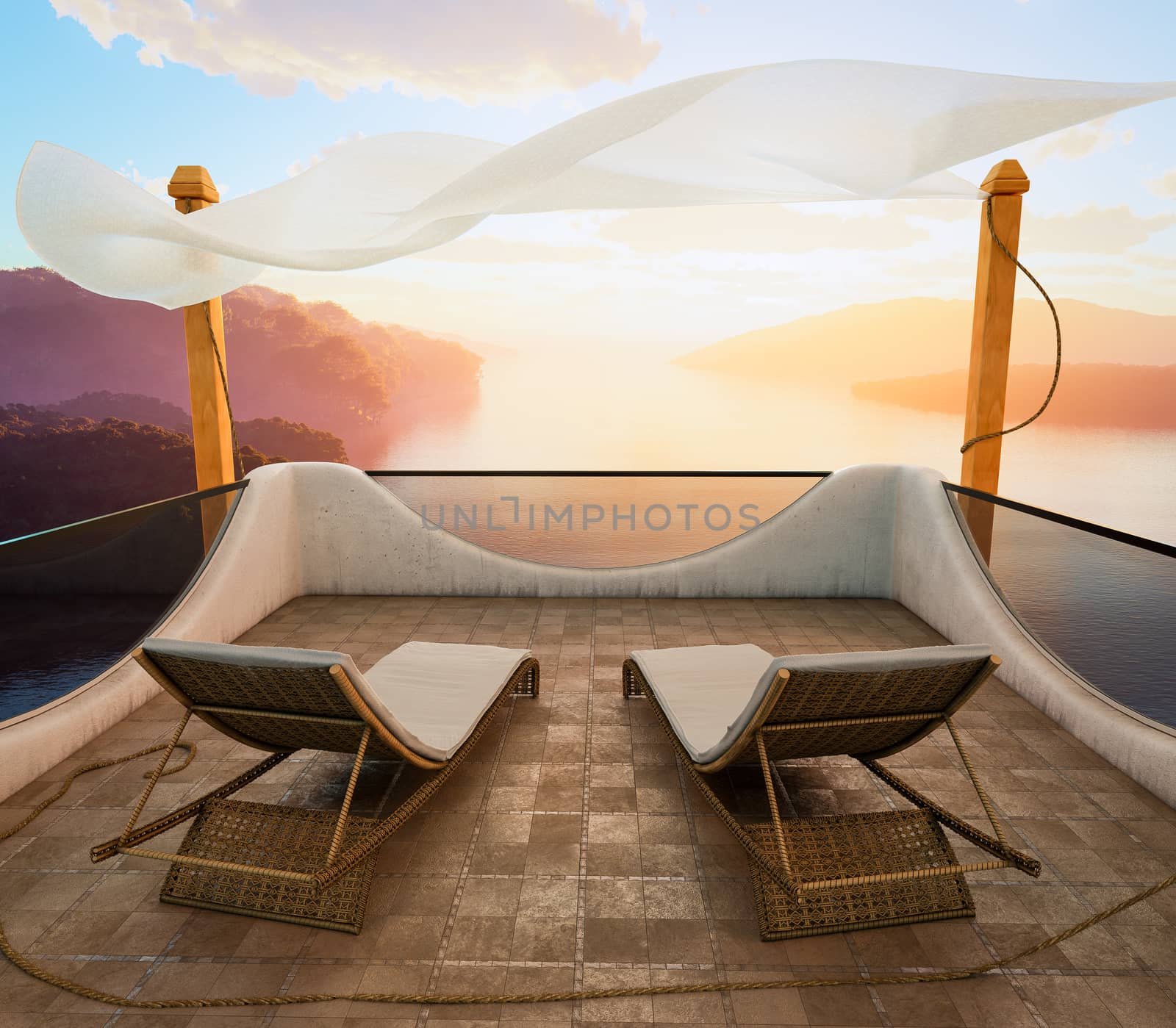 Balcony with Sea Views and two chairs vacation concept