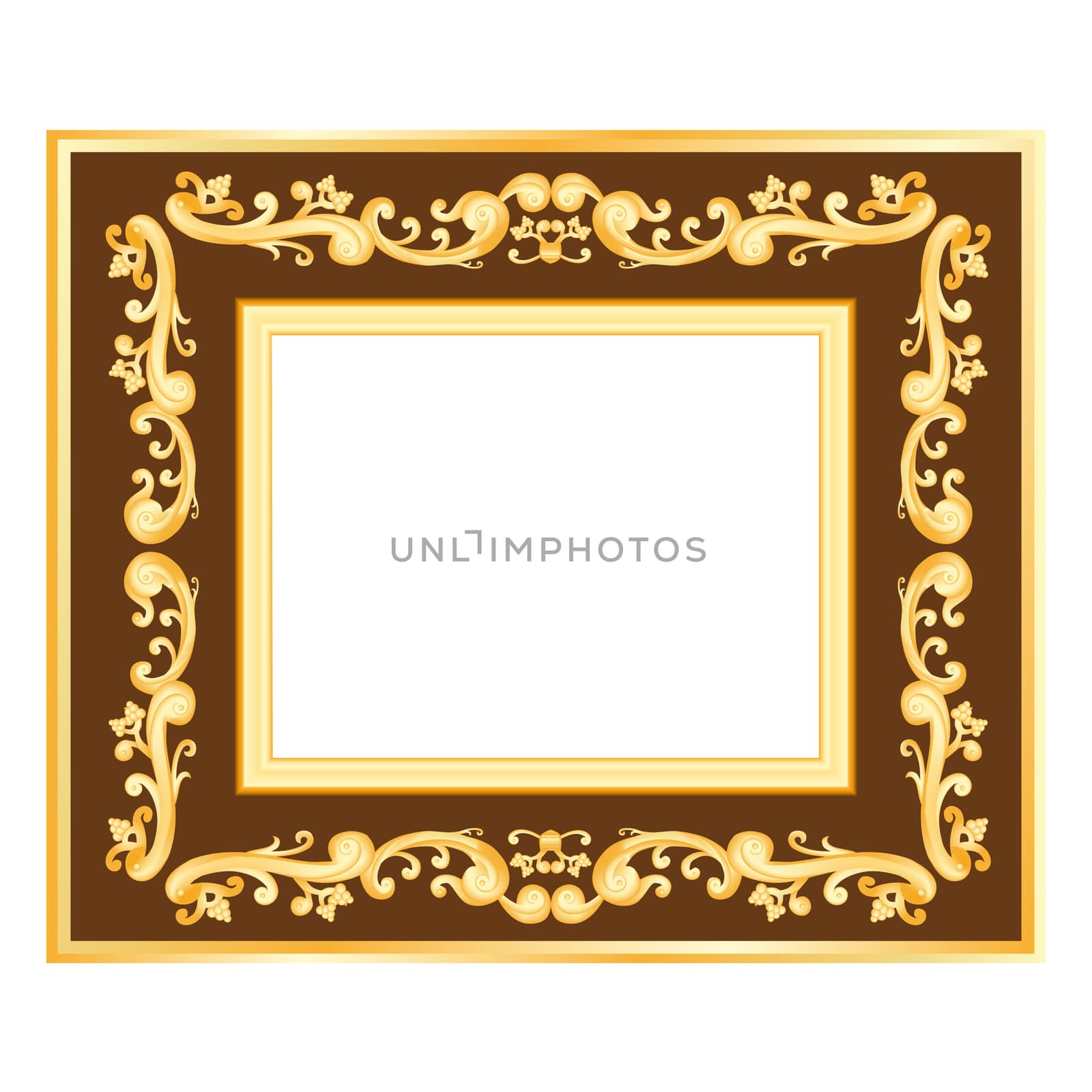 simple gold frame on brown background, curls and waves