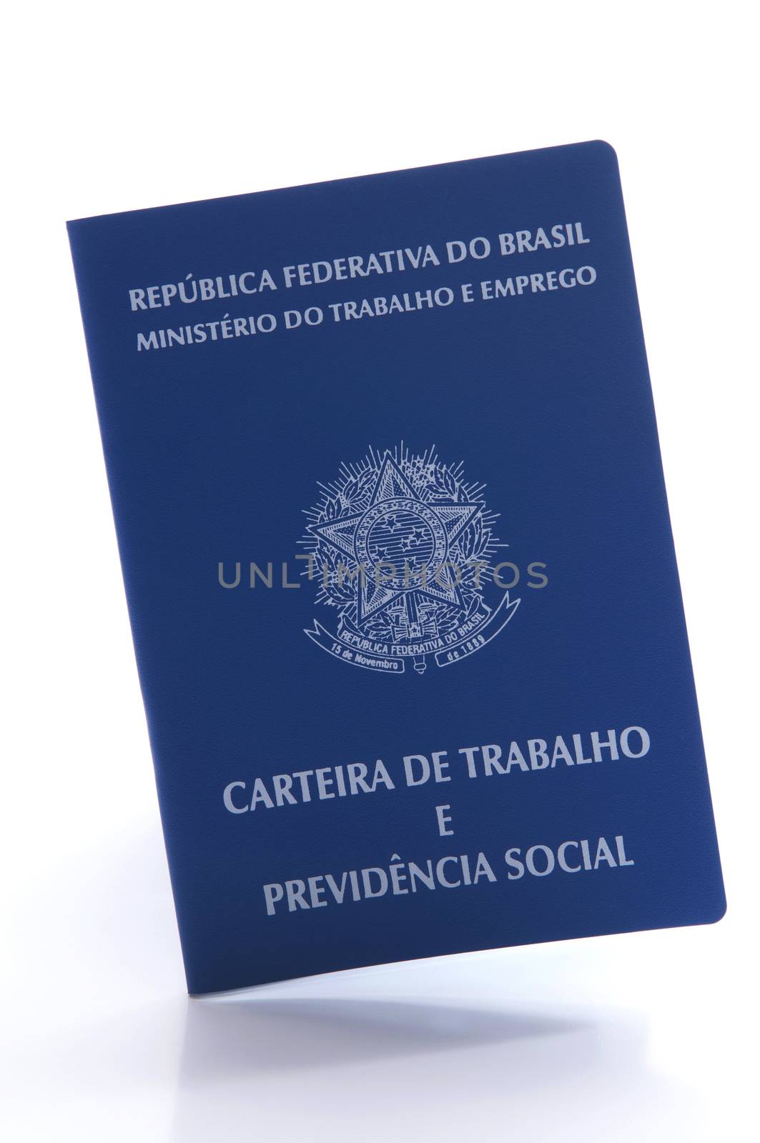 Brazilian work document and social security document (carteira de trabalho) on white background