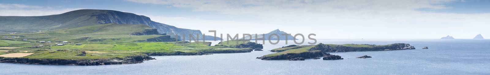 A panoramic image of Skellig in Ireland