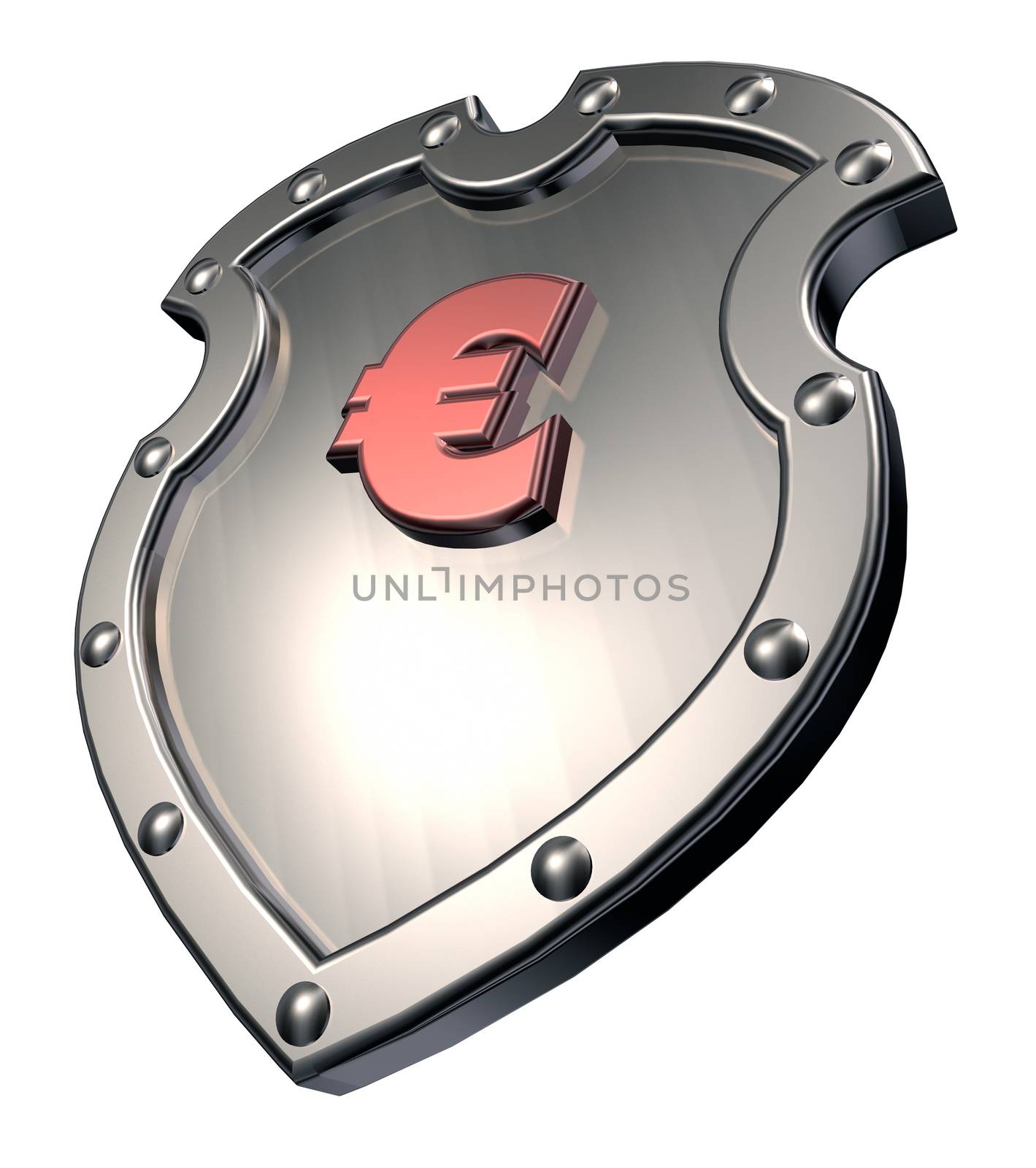 euro symbol on metal shield - 3d illustration