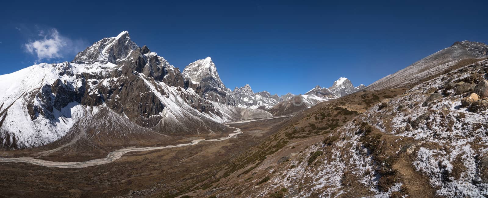 Pheriche Valley with Cholatse and Taboche peaks in Himalaya. Large resolution