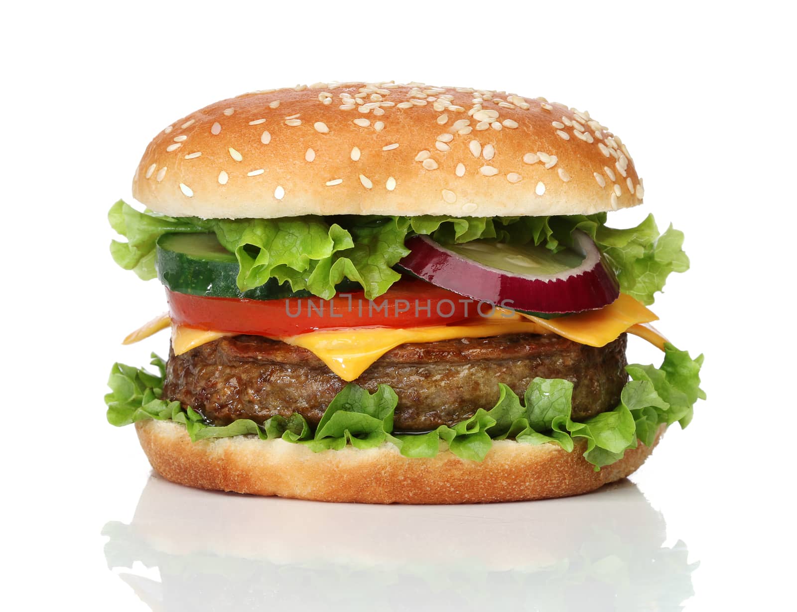 Tasty hamburger isolated on white by Erdosain