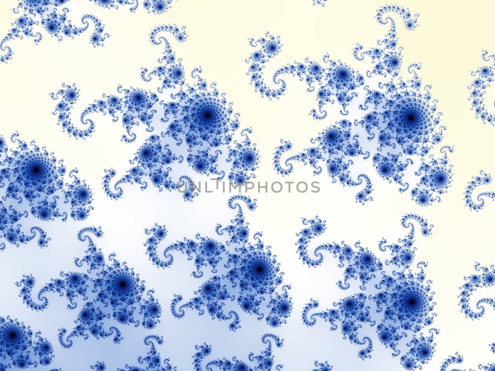 Digital computer graphic - rendering. Patterned fractal background with a blue flowers on a Gzhel style