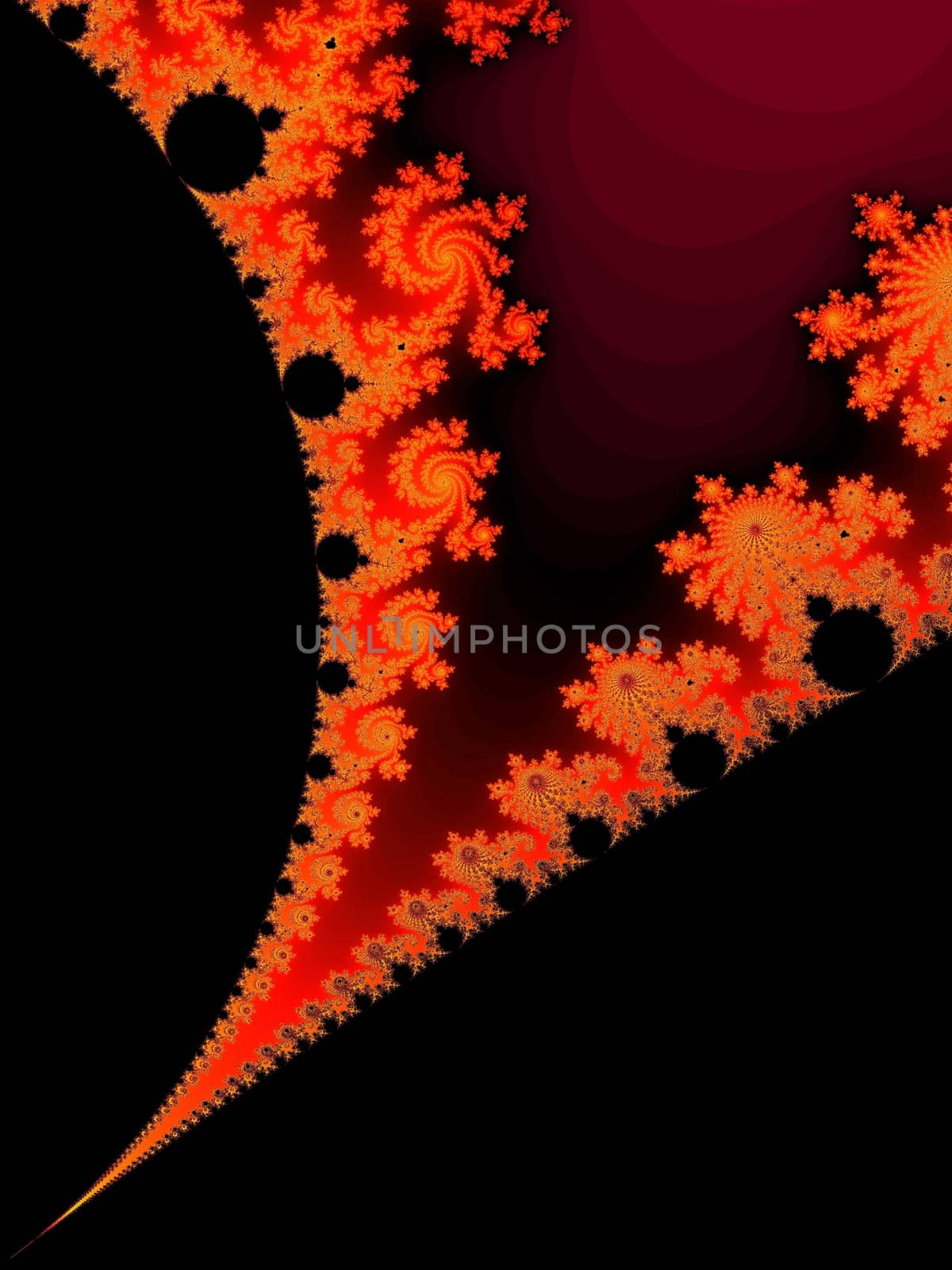 Digital computer graphic - rendering. Red fractal spiral on a black background for design.
