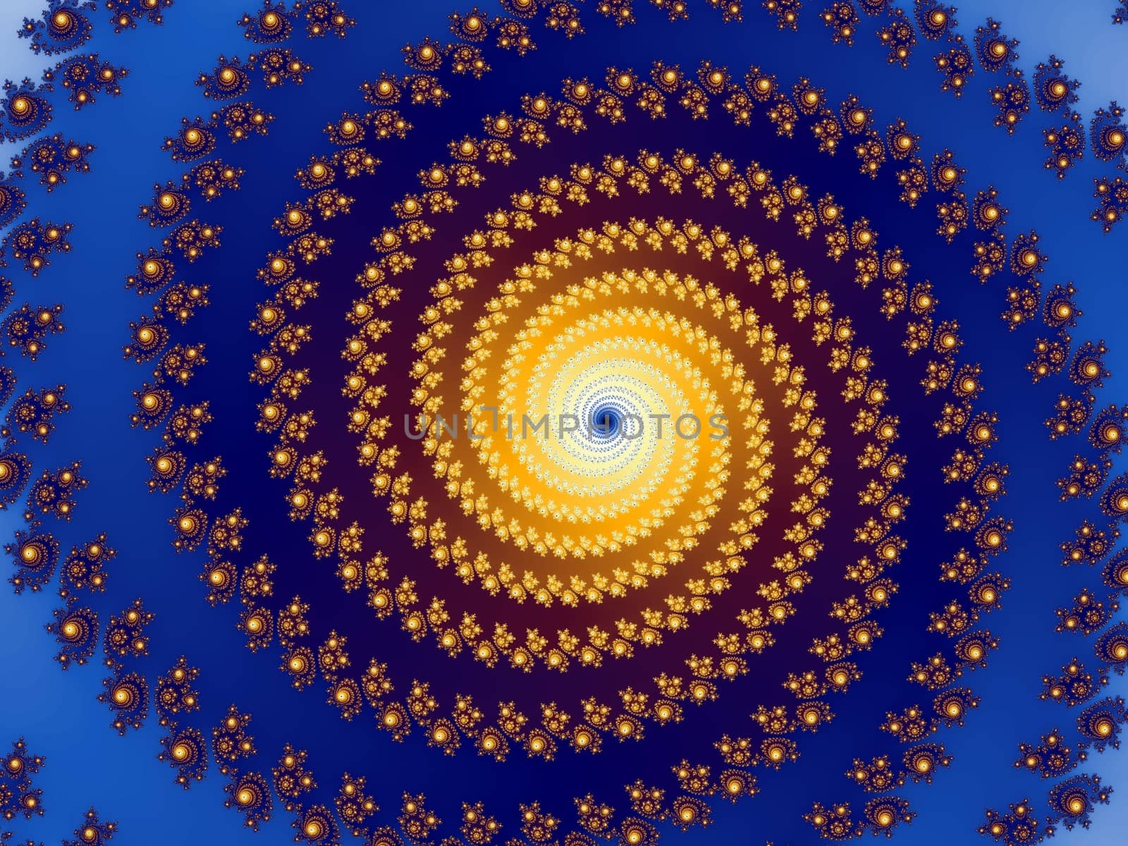 Digital computer graphic - rendering. Patterned fractal spiral in bright colors  for design.