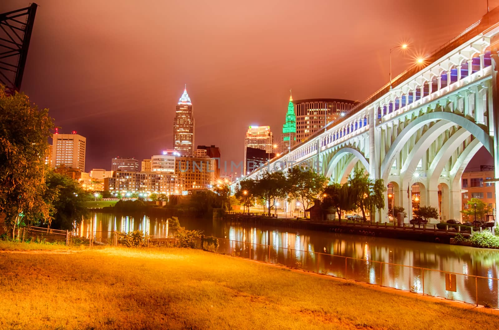Cleveland. Image of Cleveland downtown at night