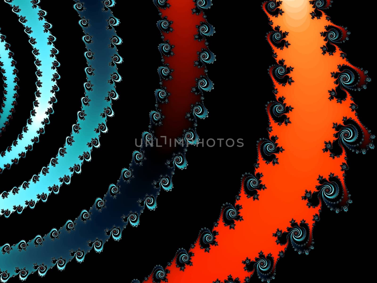 Digital computer graphic - rendering. Patterned fractal spirals in a bright colors for design.
