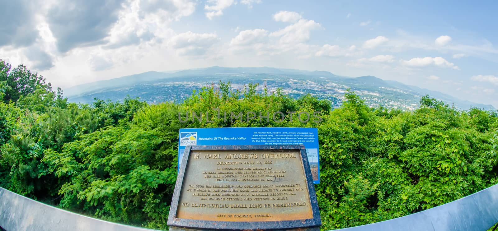 Roanoke City as seen from Mill Mountain Star at dusk in Virginia, USA.