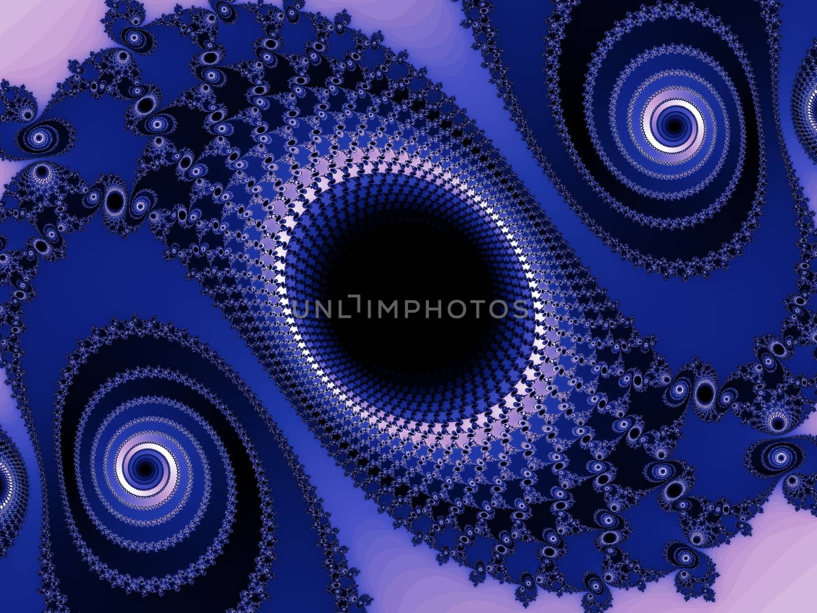 Digital computer graphic - rendering. Decorative fractal spiral in a dark - blue colors for design.