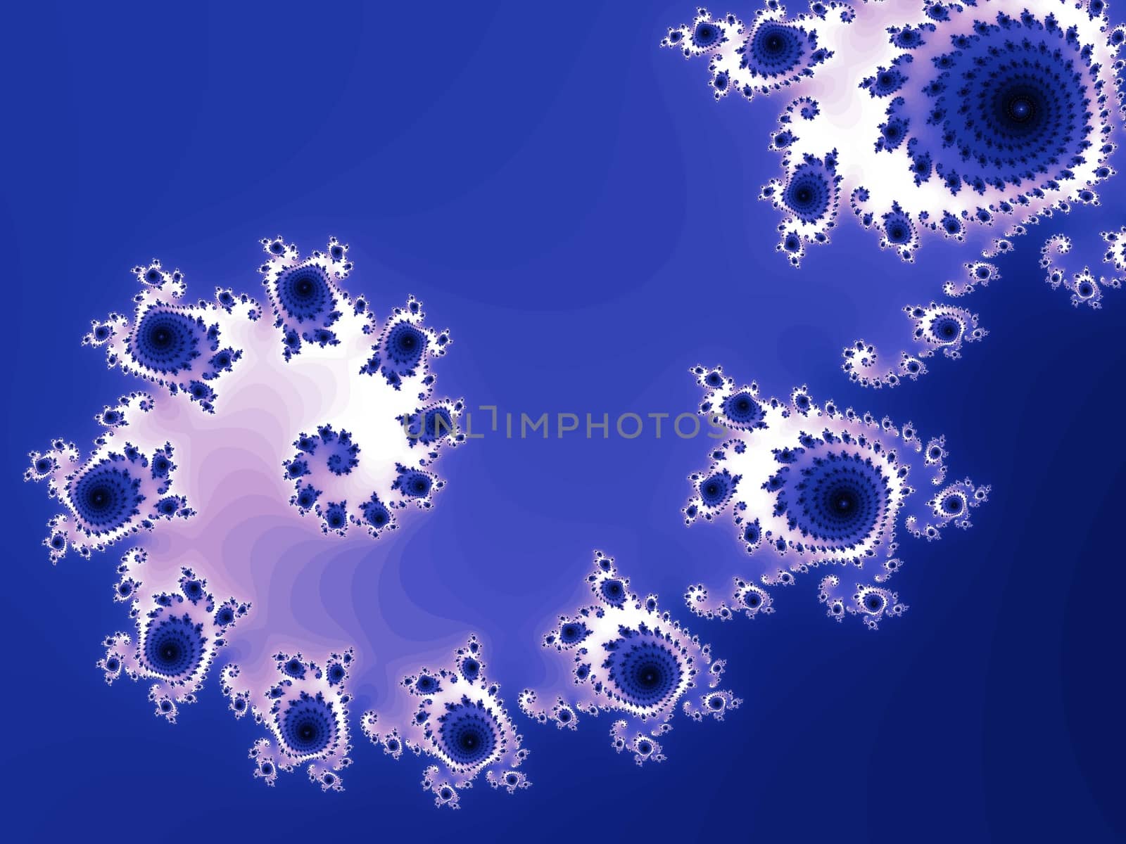 Digital computer graphic - patterned fractal spiral in a blue colors for design.