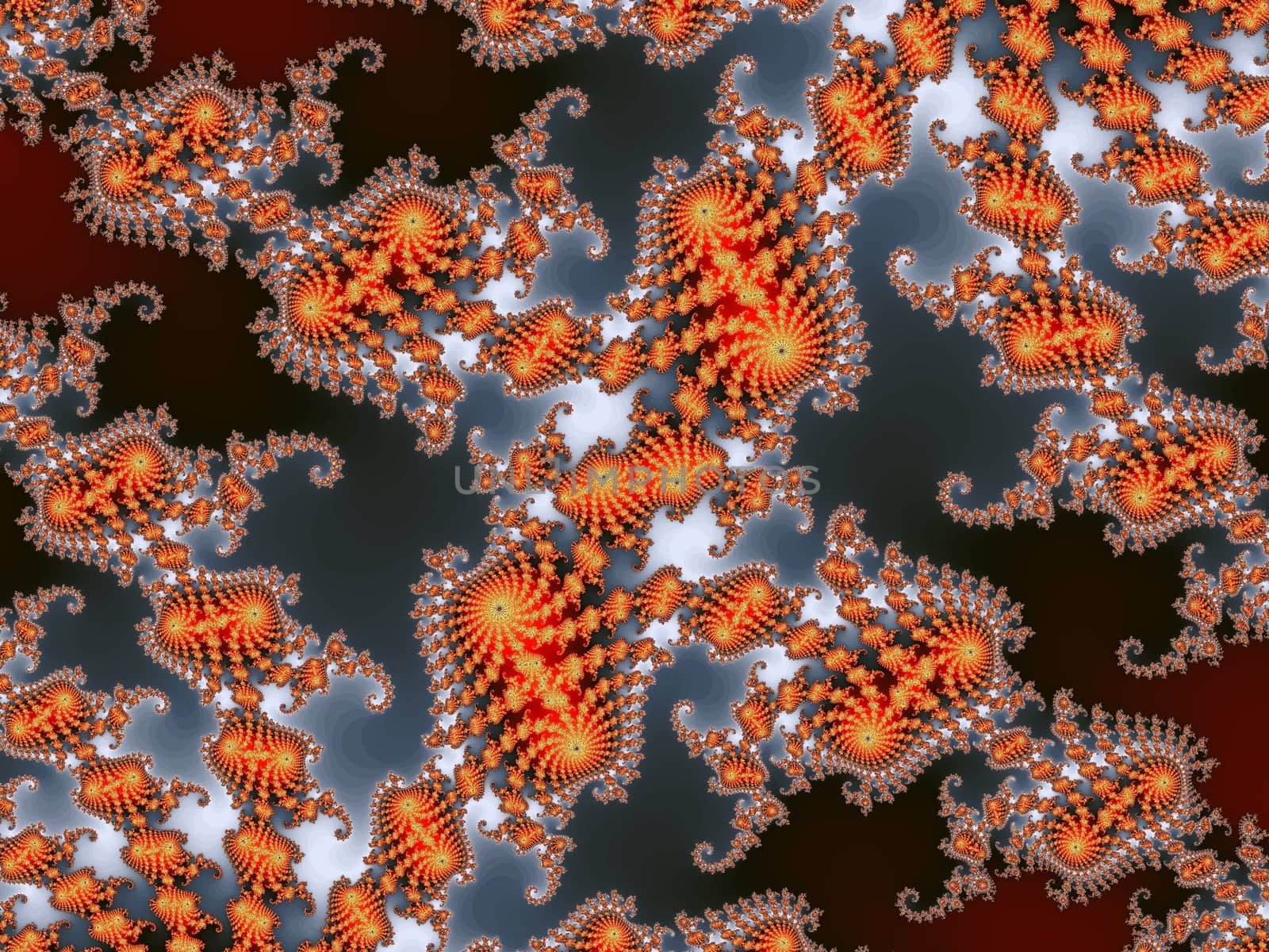 Digital computer graphic - rendering. Decorative fractal background with spirals for design.