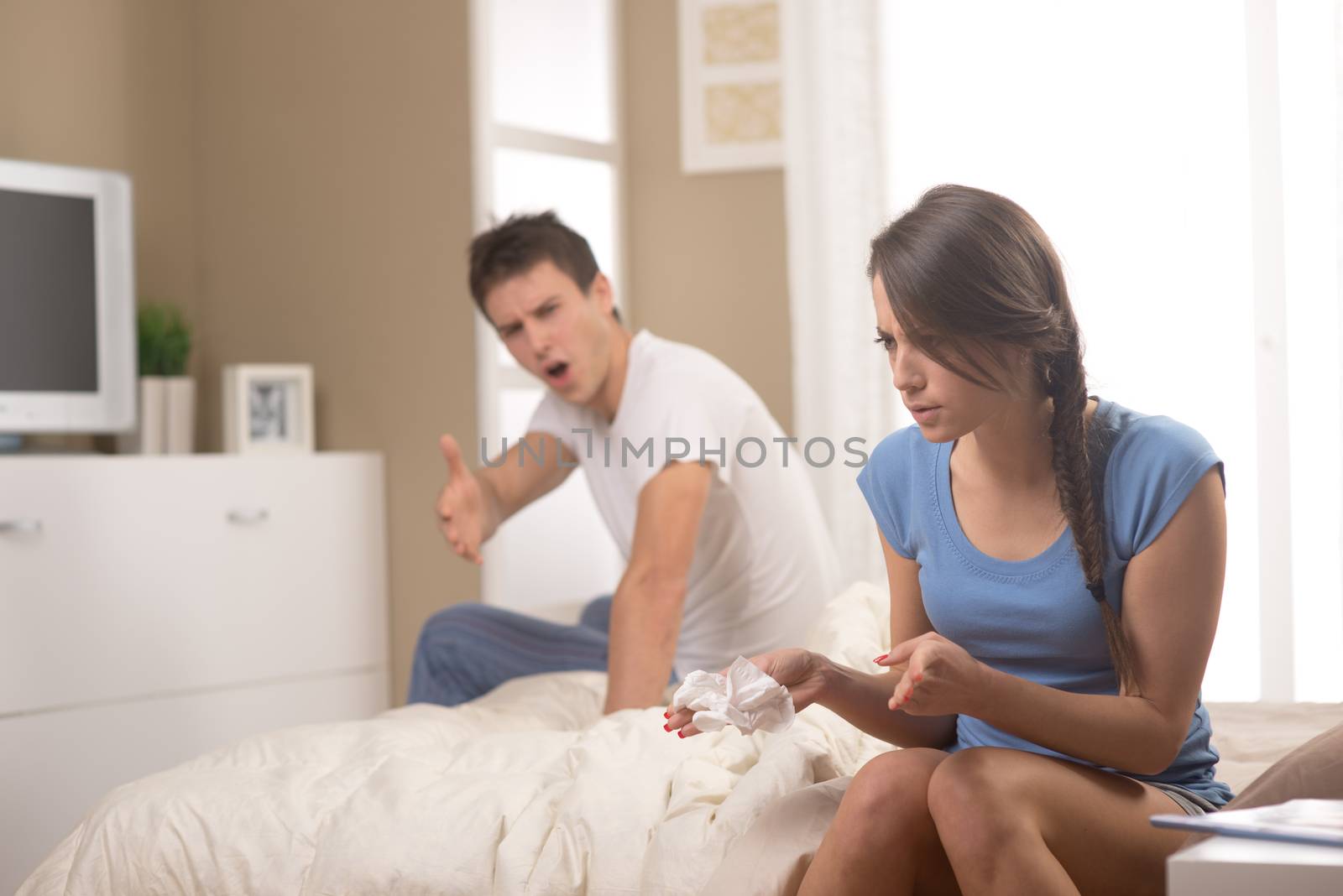Man screaming on woman, couple having conflict 