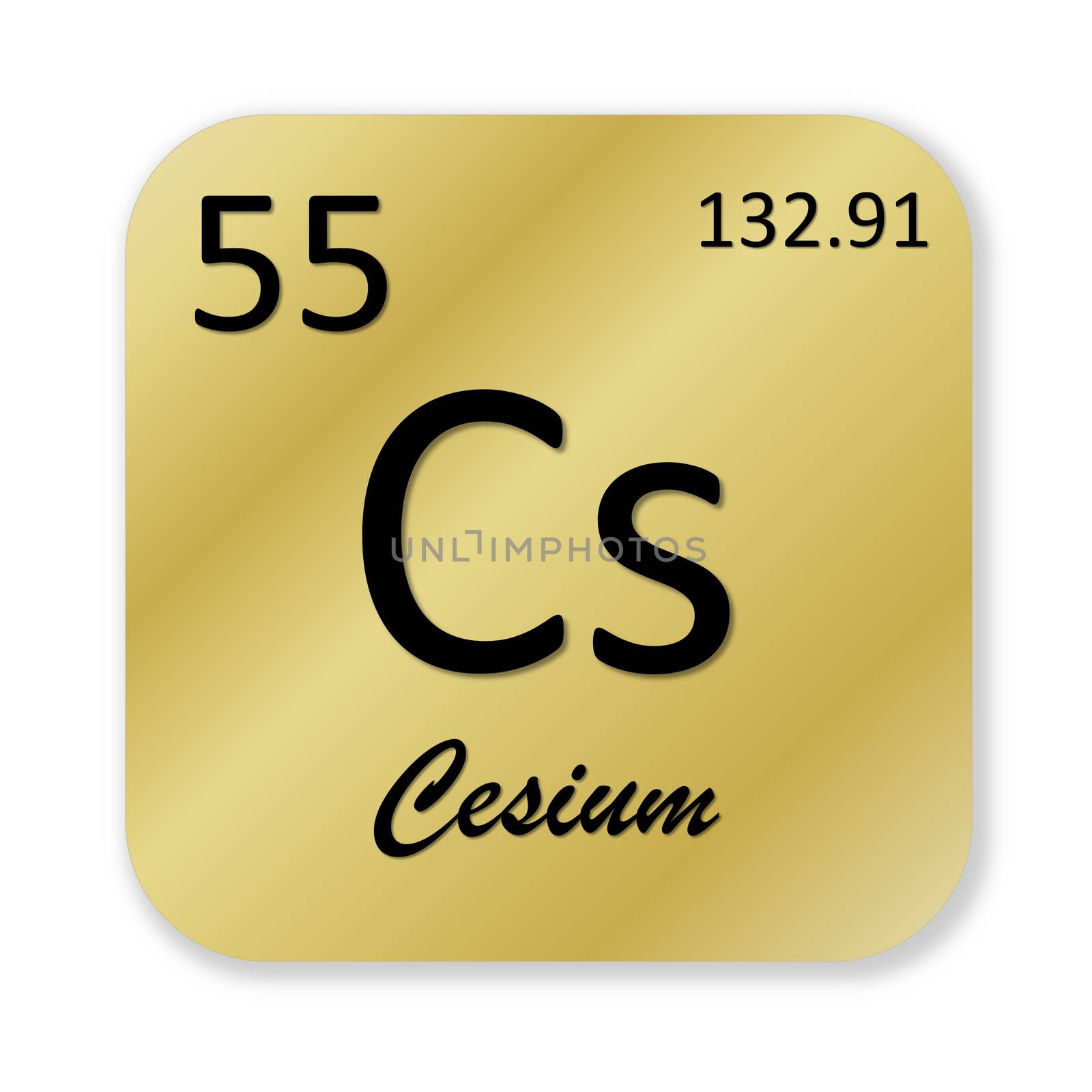 Black cesium element into golden square shape isolated in white background