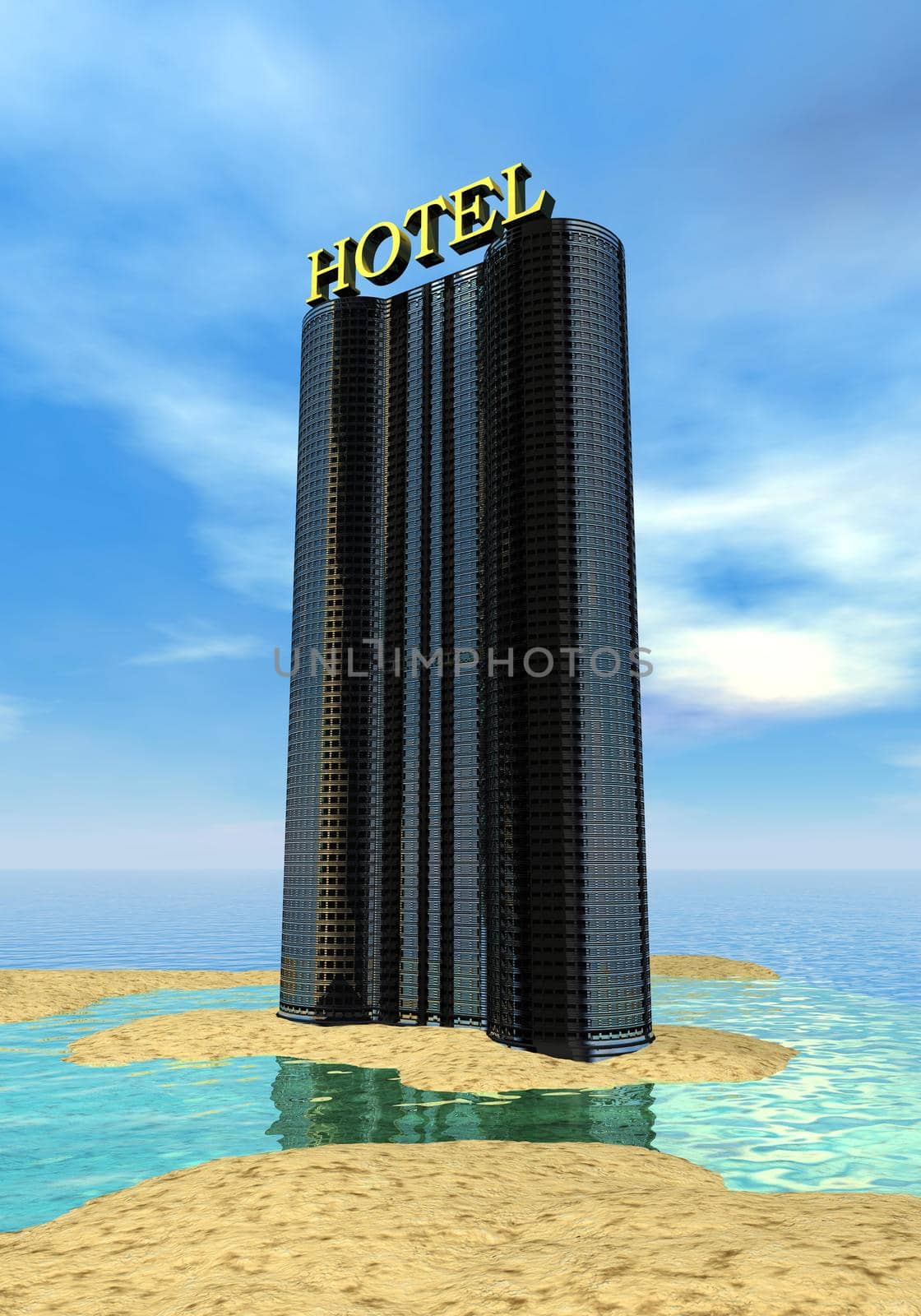 Hotel at the beach - 3D render by Elenaphotos21