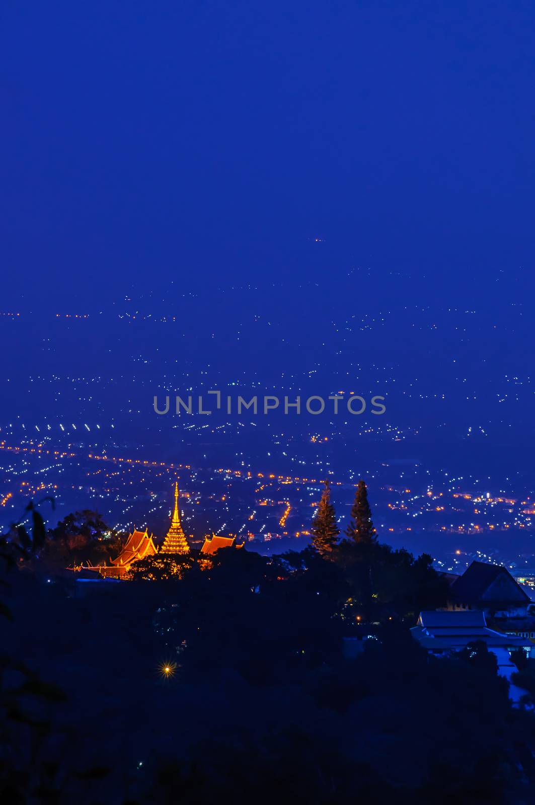 Chiang mai night light landscape from Doi Suthep , Thailand. 