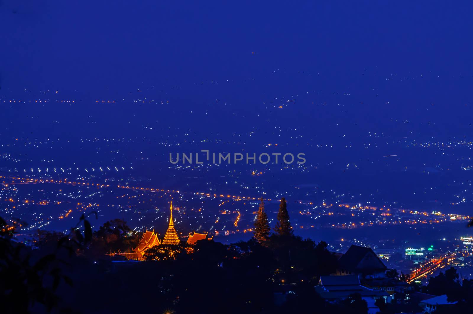 Chiang mai night light landscape from Doi Suthep , Thailand. 