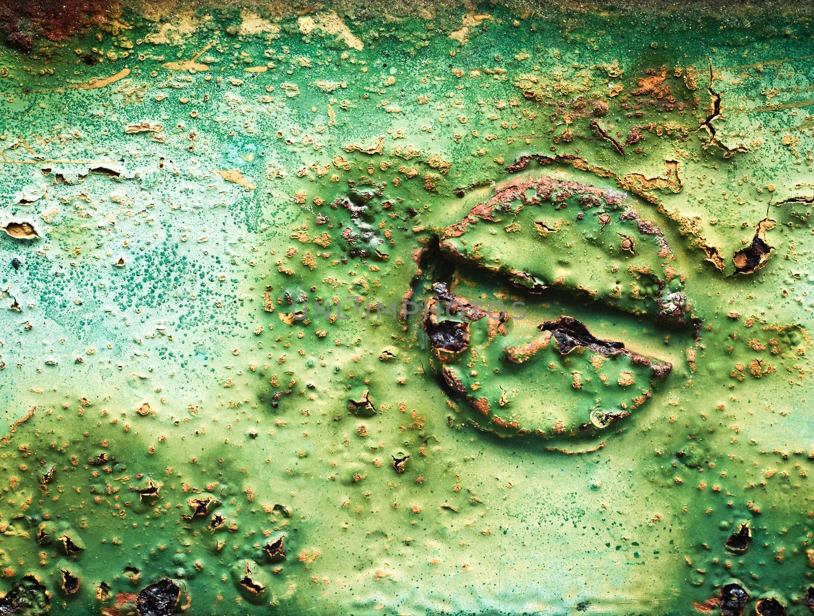 background or texture rusty screws painted in green color