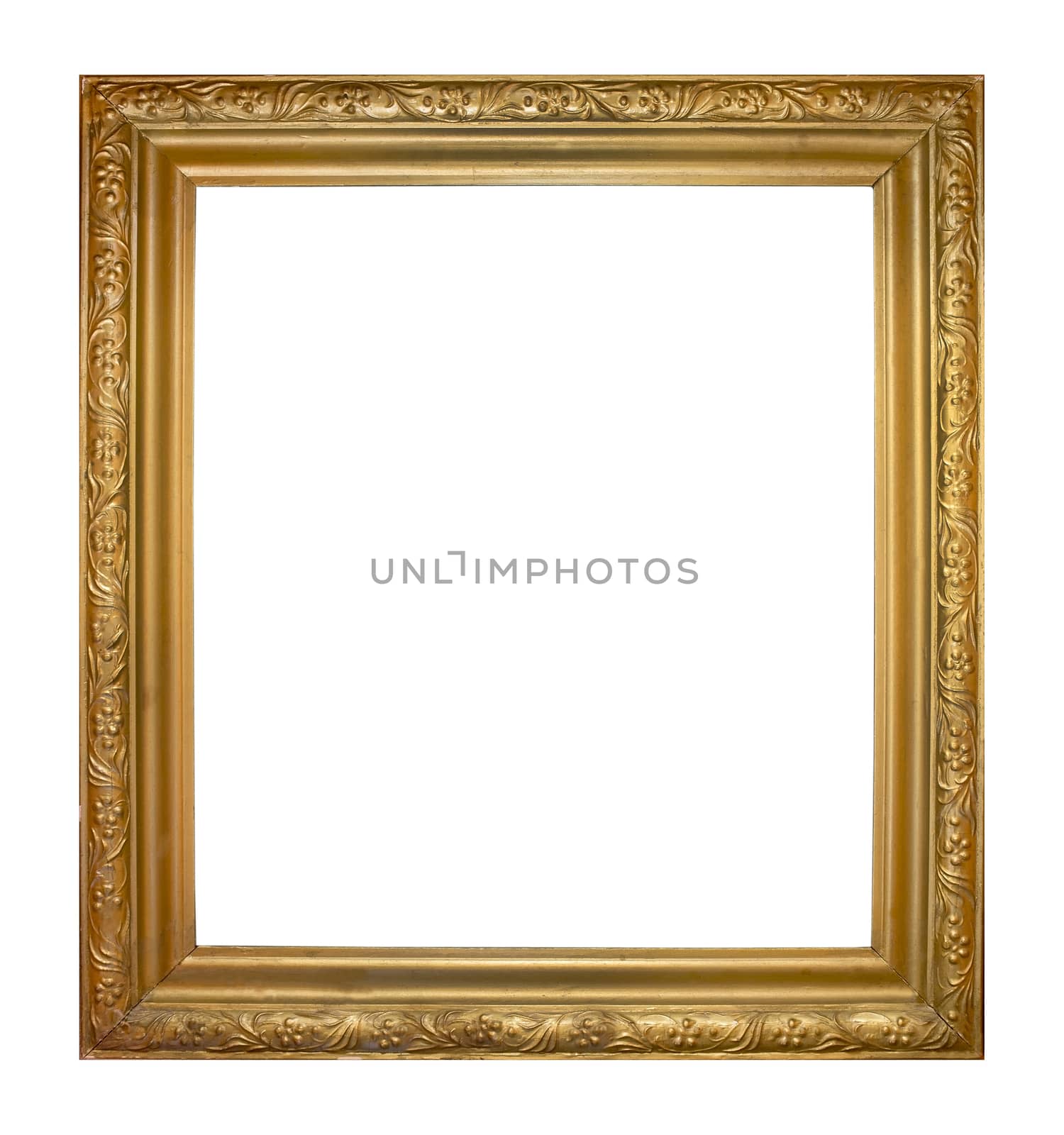 Embossed wooden frame golden color pictures on a white background