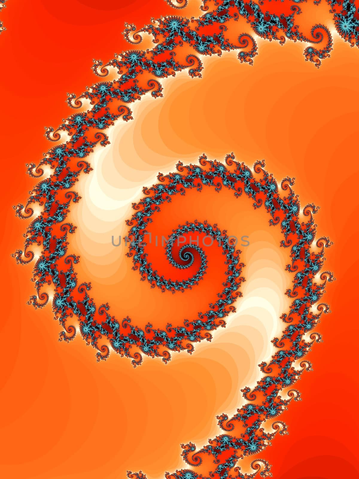Digital computer graphic - rendering. Patterned fractal spiral on a orange background for design.