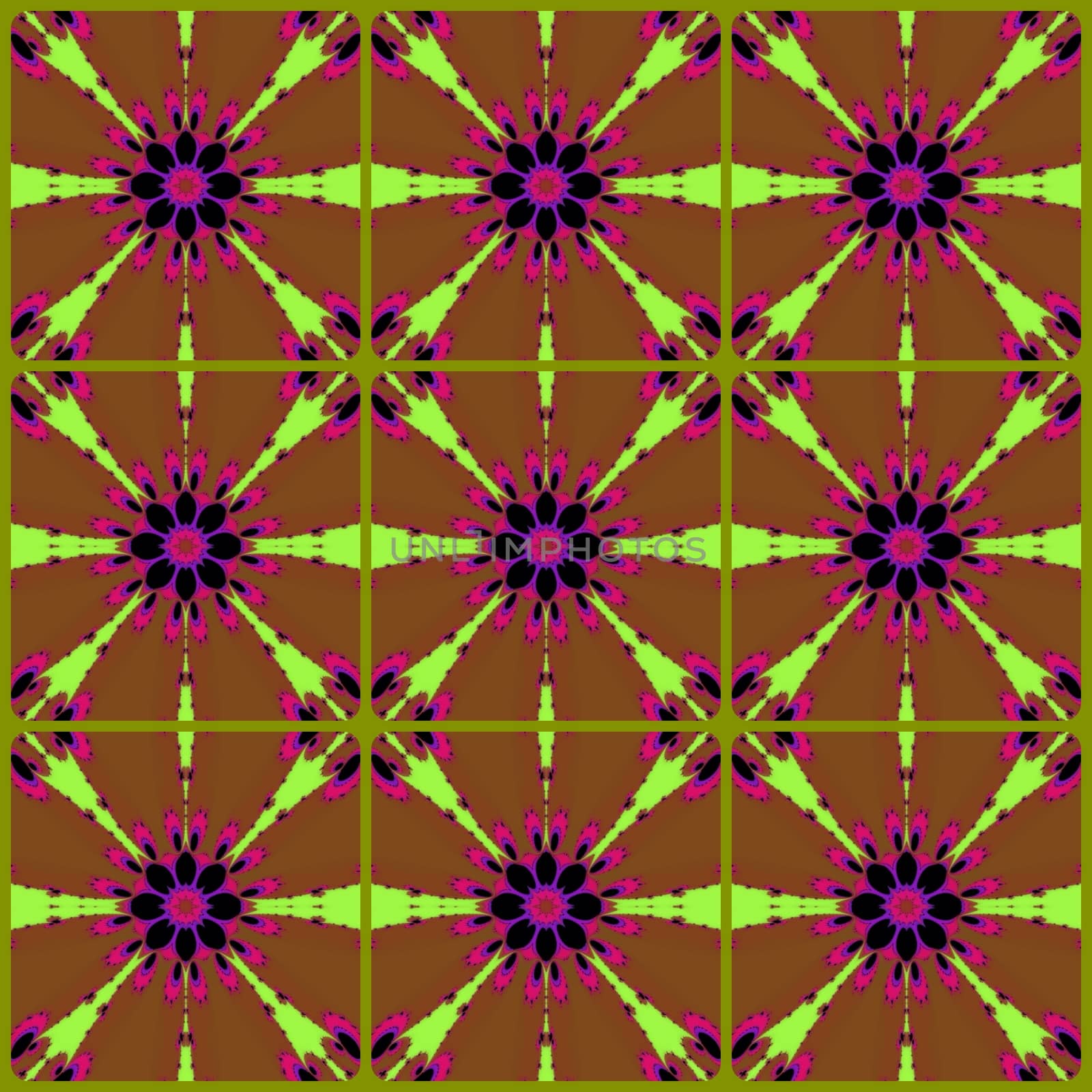 Digital computer graphic - seamless fractal ornament with decorative flowers for design.