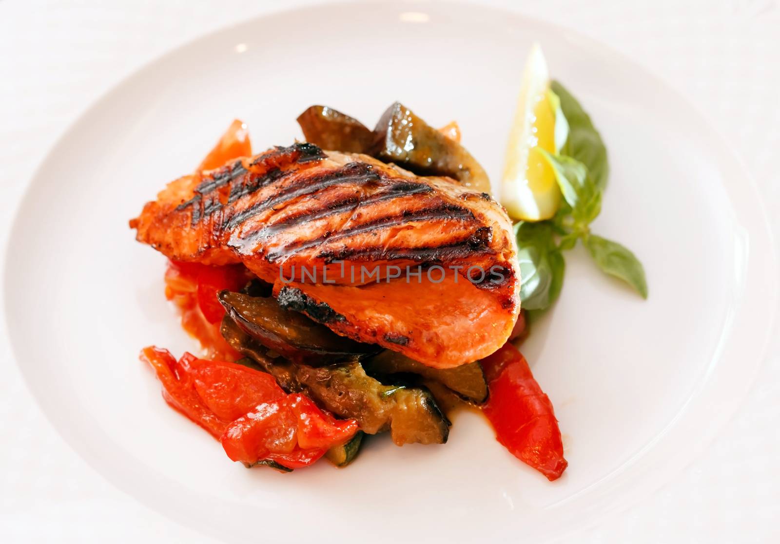 salmon steak with vegetables by shebeko