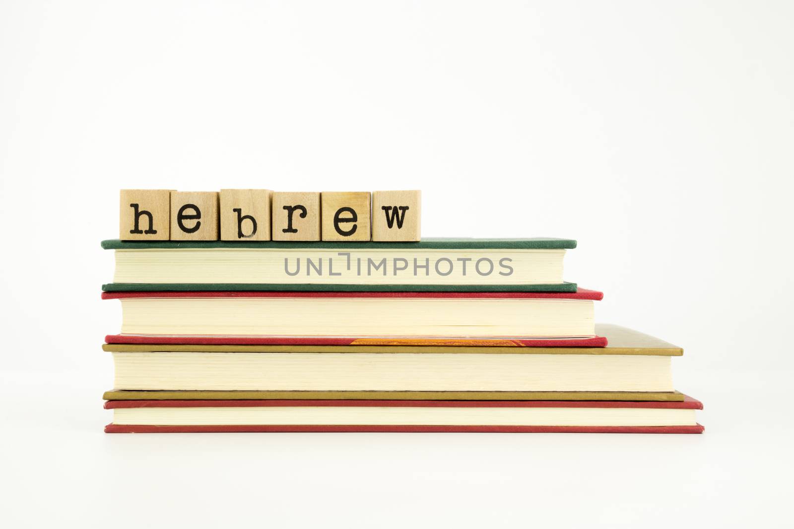 hebrew language word on wood stamps and books by vinnstock