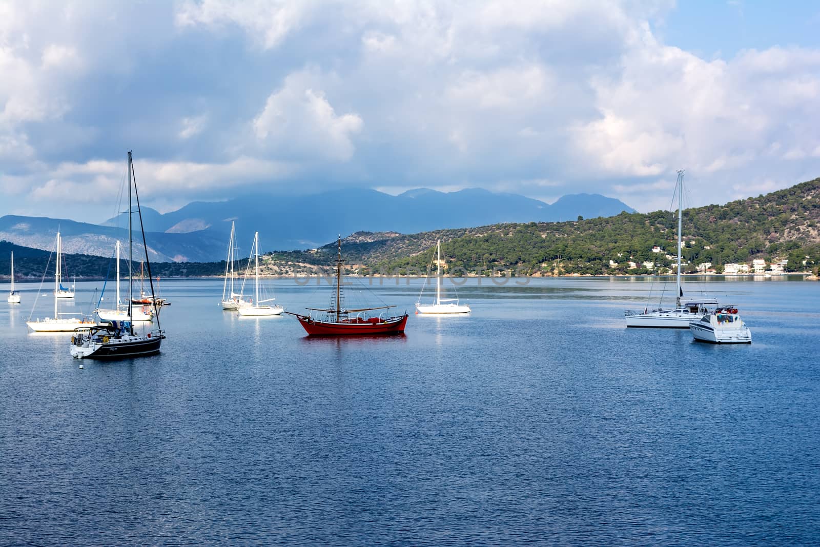 Summer view of boats and yachts in Poros, Greece by ankarb