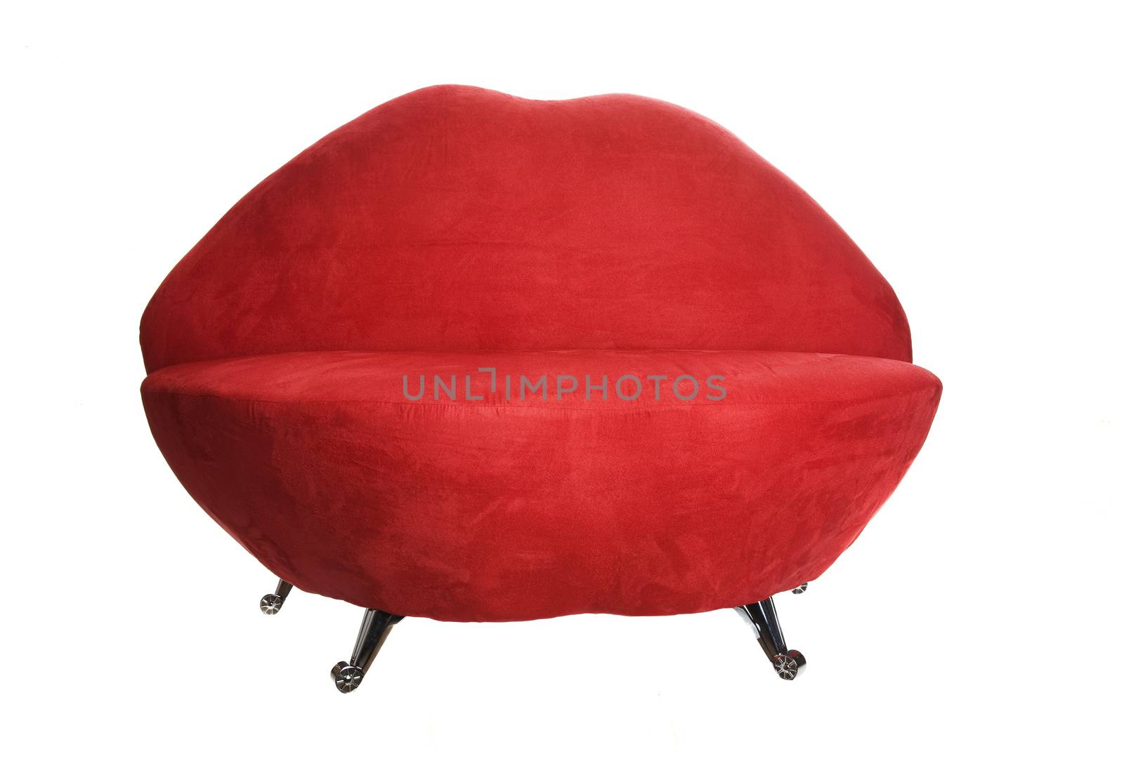 Crazy, red chair shaped like lips.  Great for Valentine's Day.  Shot on white background.
