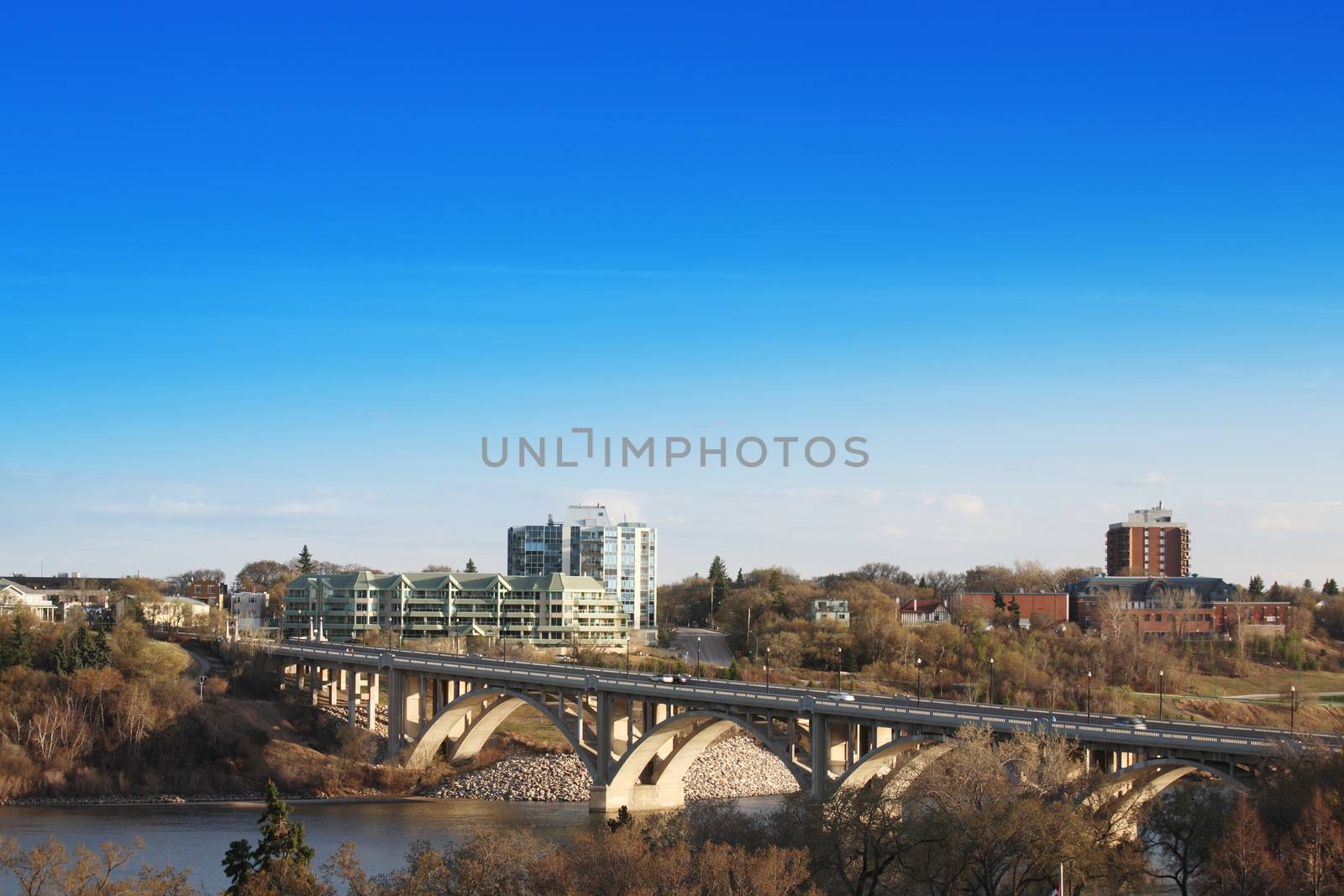 The city of Saskatoon, Saskatchewan, Canada.  A morning view of the Victoria Bridge in early spring.