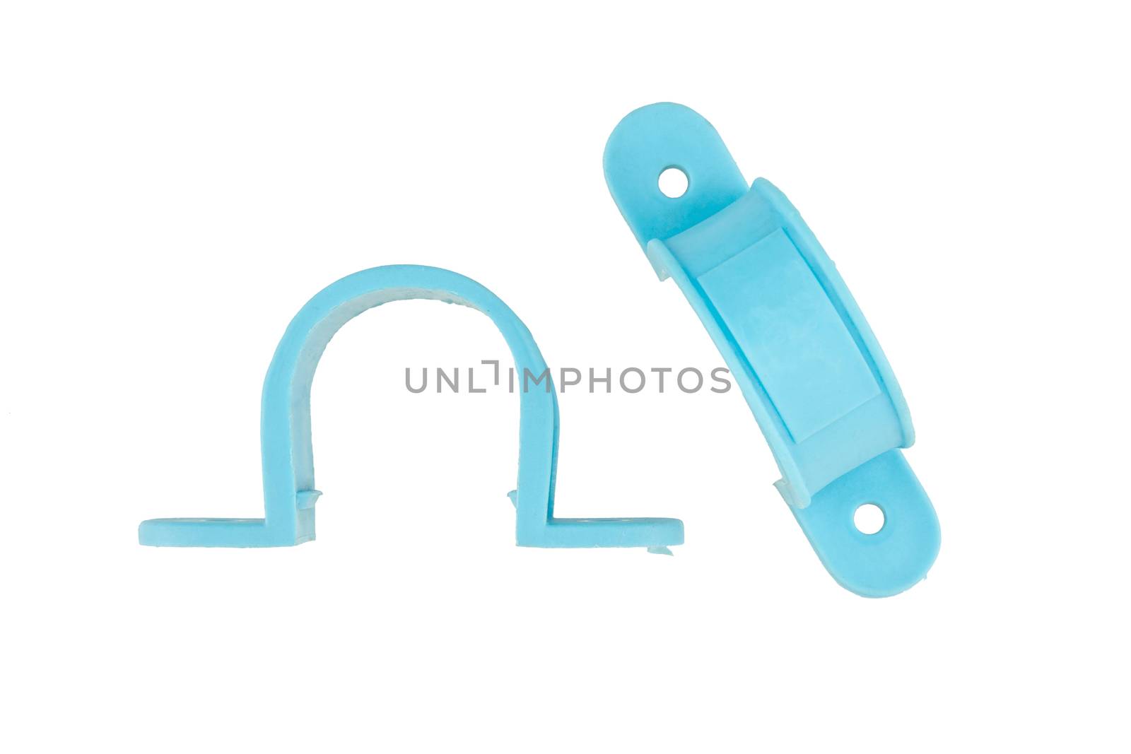 Pvc anchor for mounting plumbing with wall isolated with white background.
