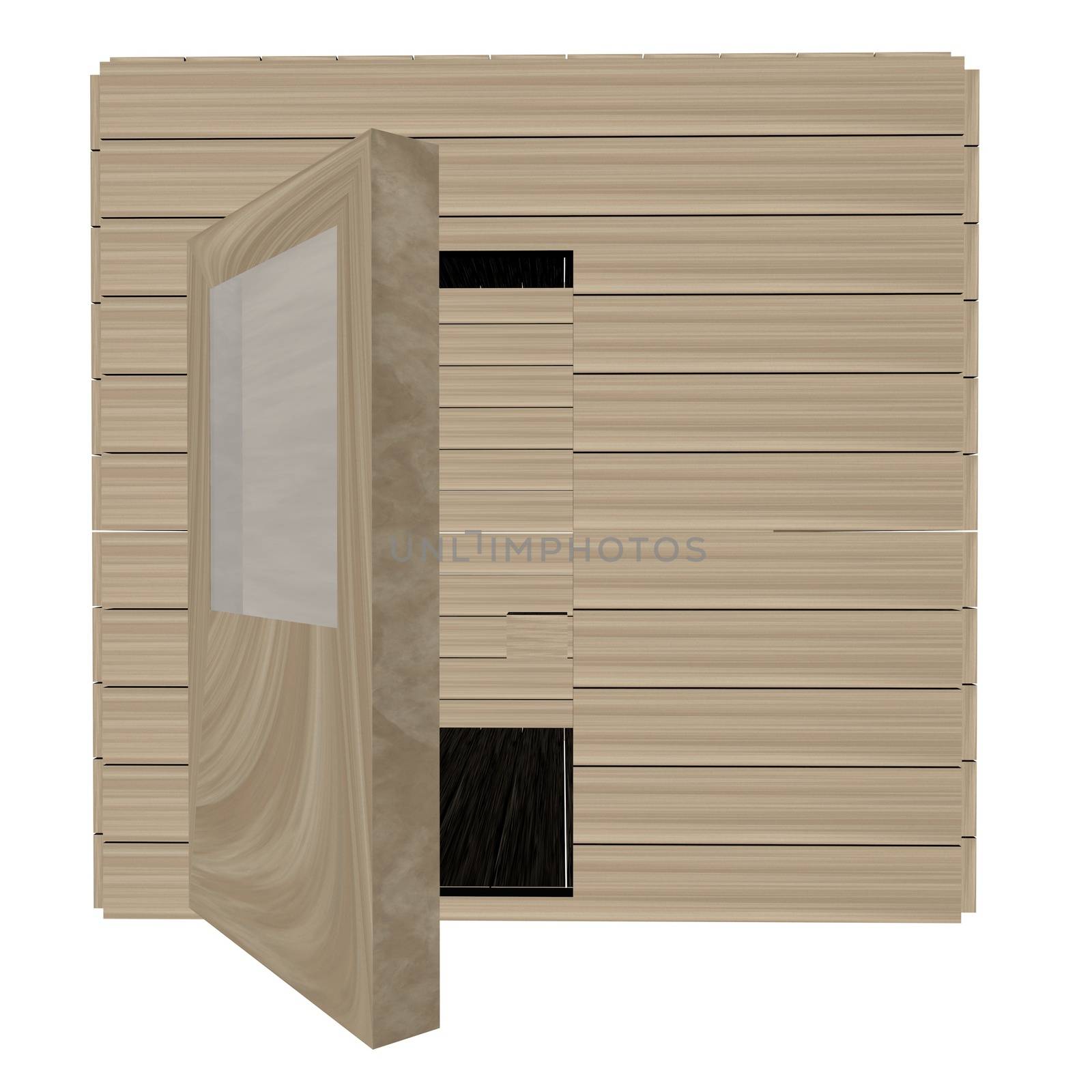 Wooden sauna isolated over white, 3d render