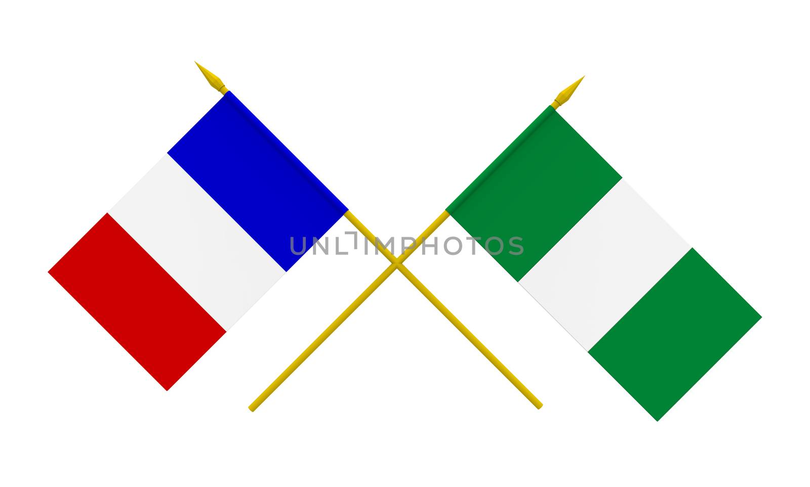 Flags of Nigeria and France, 3d render, isolated