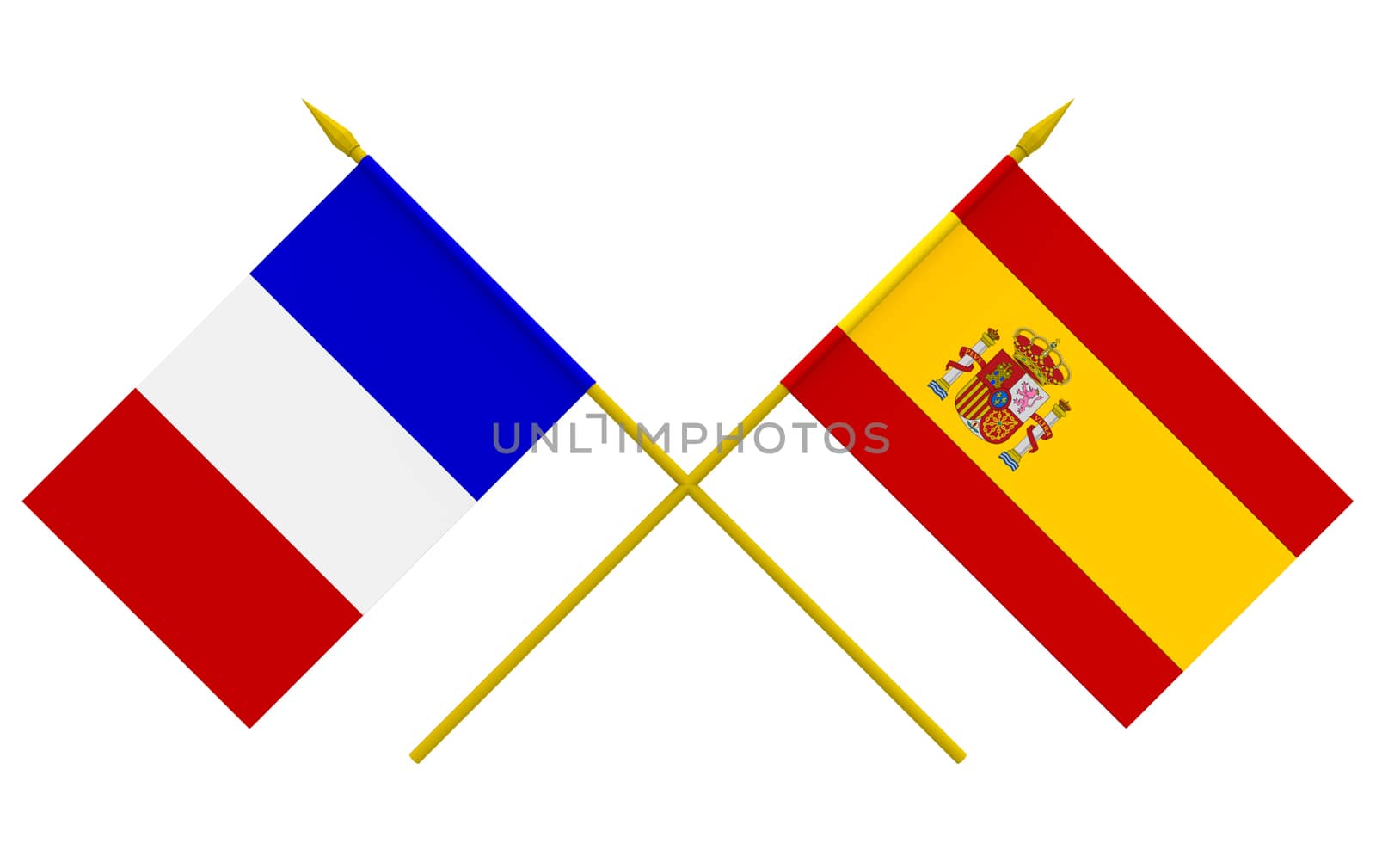Flags of France and Spain, 3d render, isolated