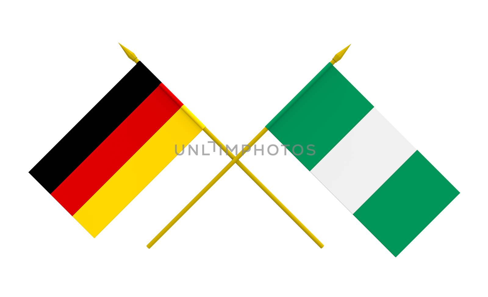 Flags of Germany and Nigeria, 3d render, isolated on white