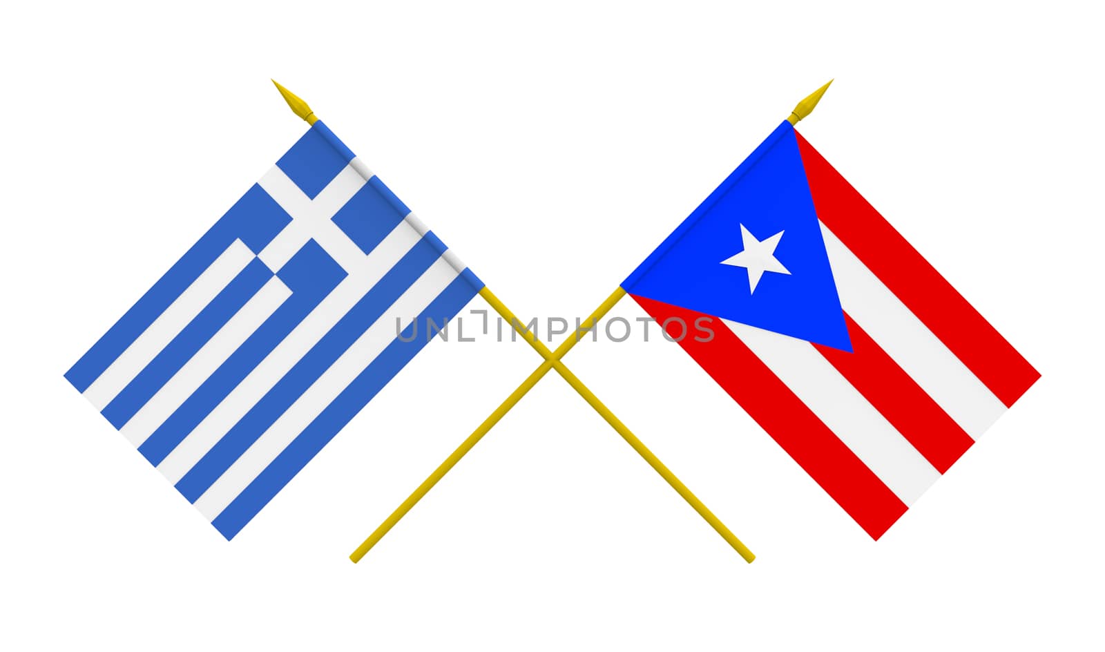 Flags of Greece and Puerto Rico, 3d render, isolated