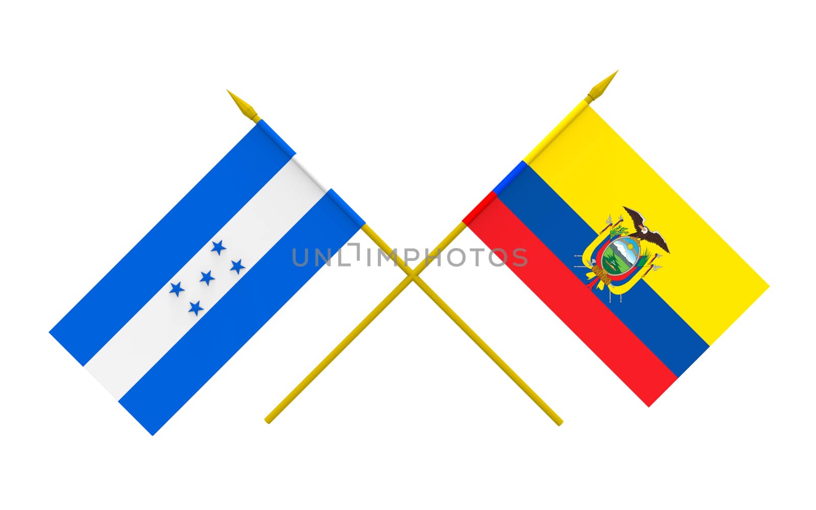 Flags of Honduras and Ecuador, 3d render, isolated