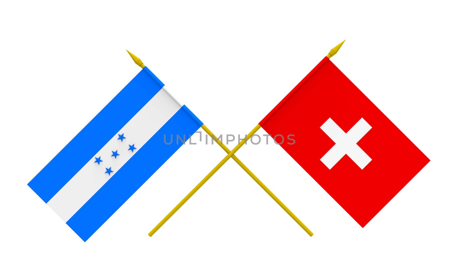 Flags of Honduras and Switzerland, 3d render, isolated